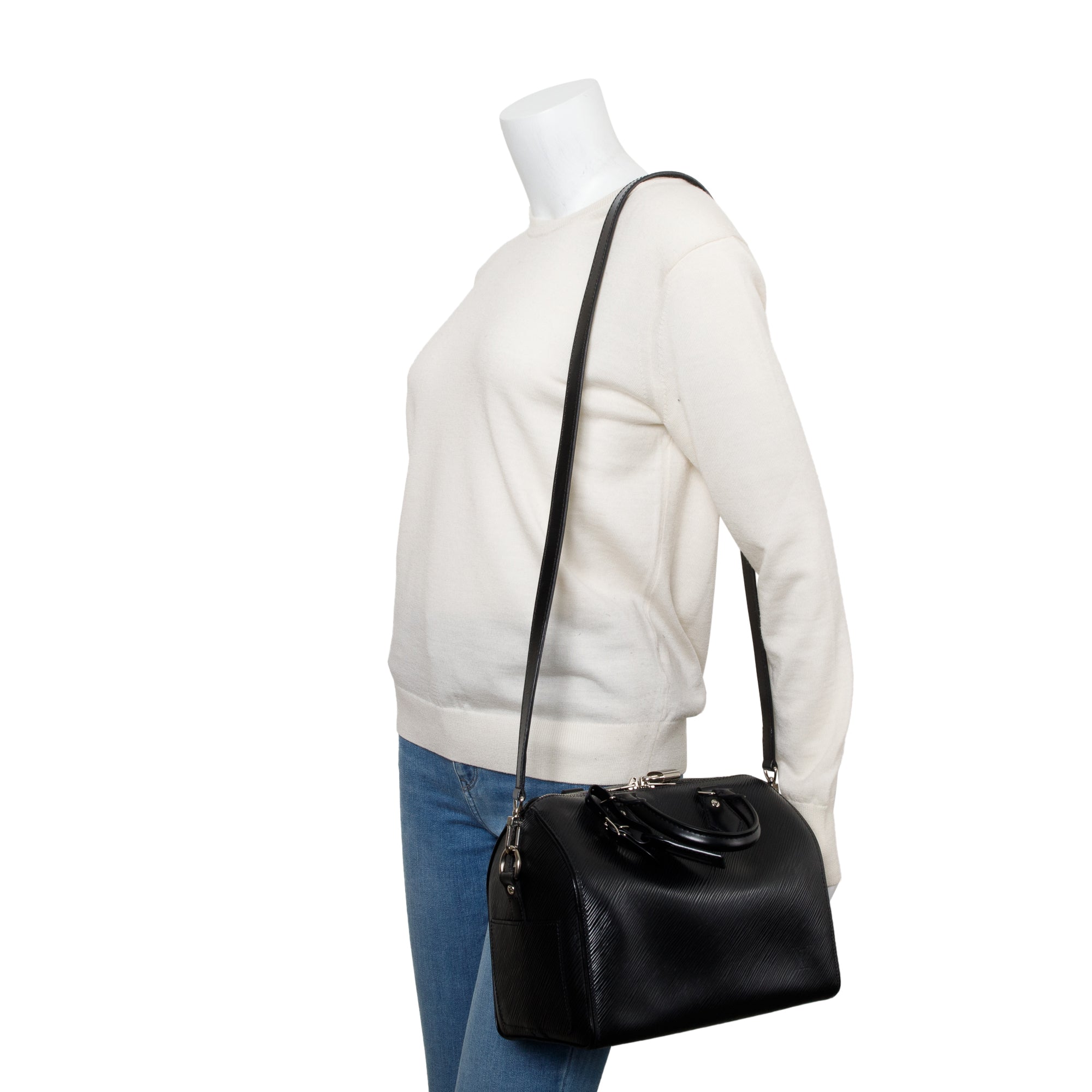 Louis Vuitton Black Epi Leather Speedy Bandouliere 25 w/ Strap