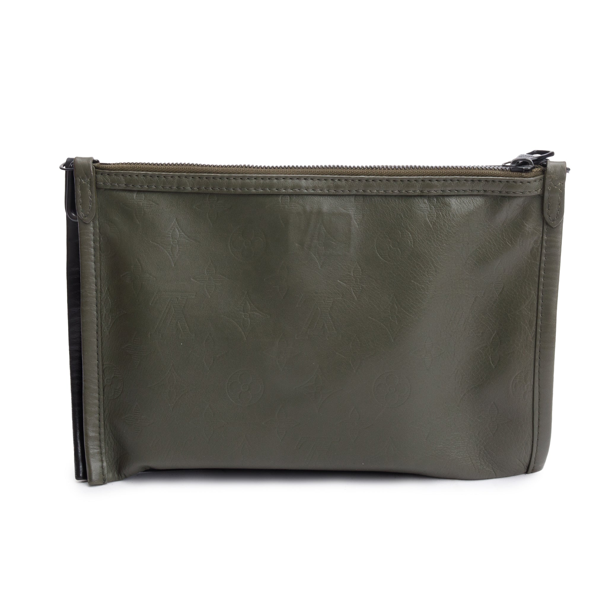 Louis Vuitton Black & Khaki Monogram Shadow Embossed Calfskin Leather Double Flat Messenger Bag