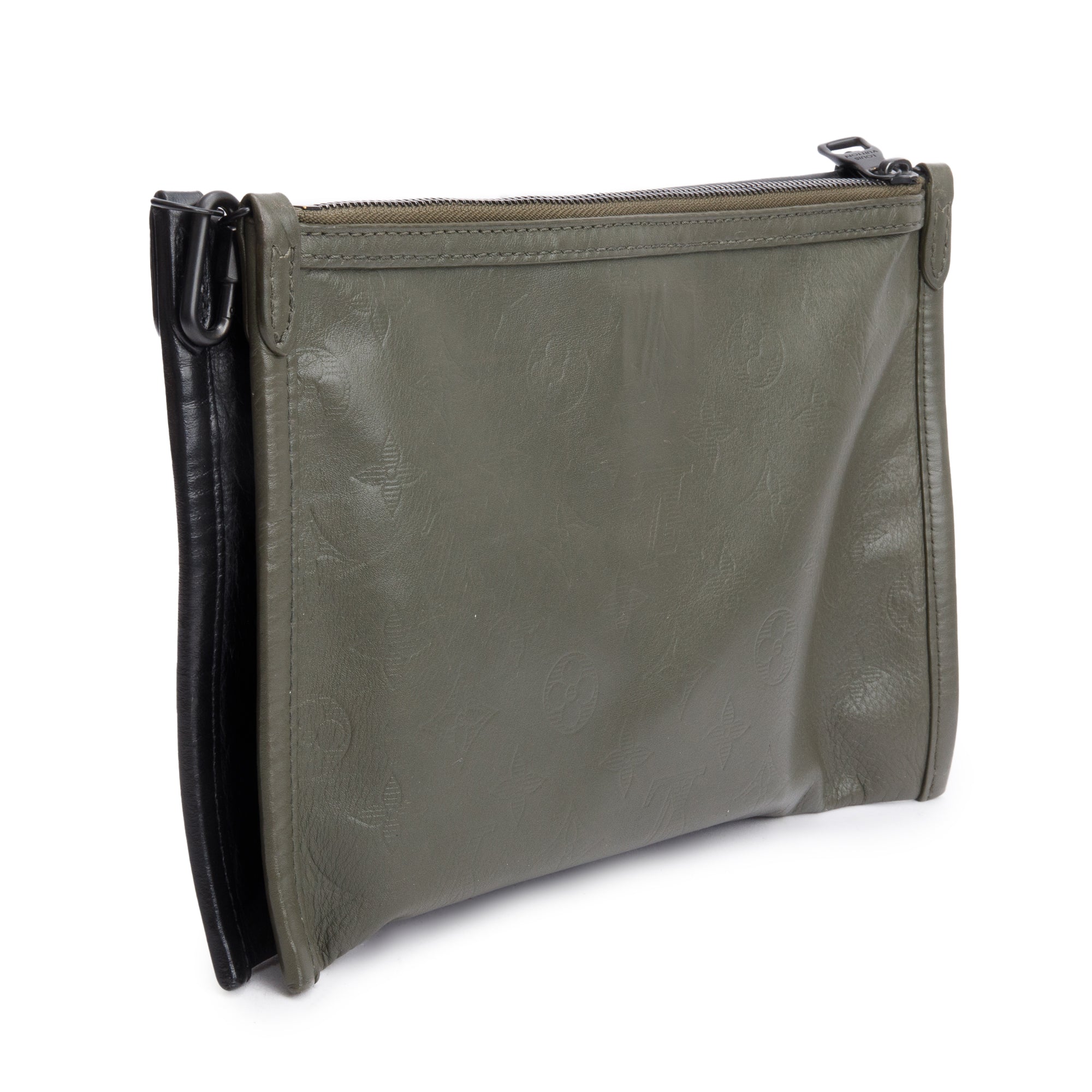 Louis Vuitton Black & Khaki Monogram Shadow Embossed Calfskin Leather Double Flat Messenger Bag