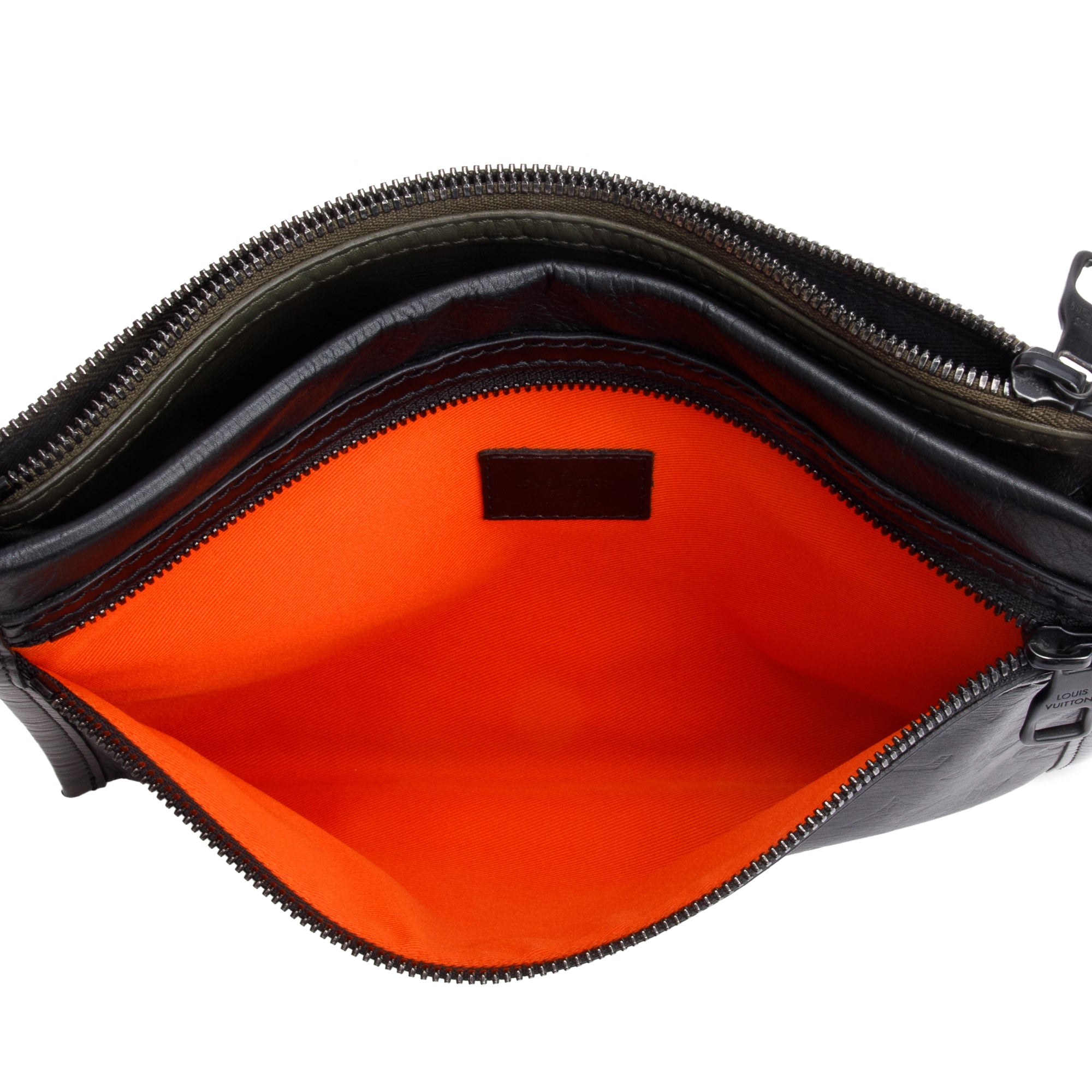 Louis Vuitton Black & Khaki Monogram Shadow Embossed Calfskin Leather Double Flat Messenger Bag