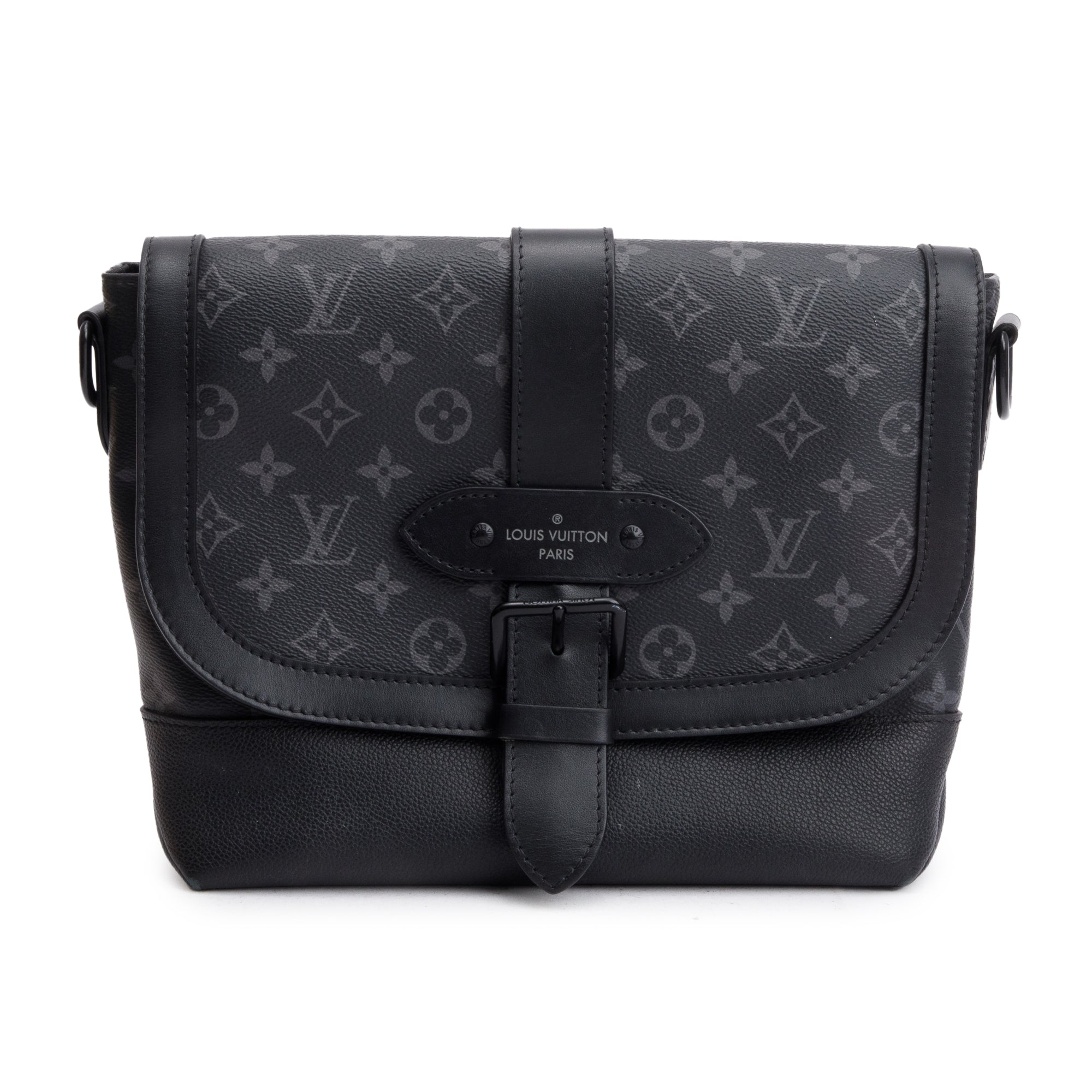 Louis Vuitton Black Leather And Monogram Eclipse Saumur Messenger Bag