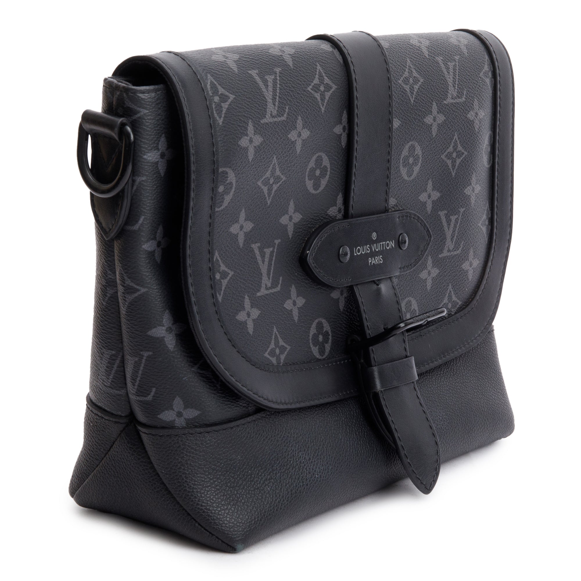 Louis Vuitton Black Leather And Monogram Eclipse Saumur Messenger Bag