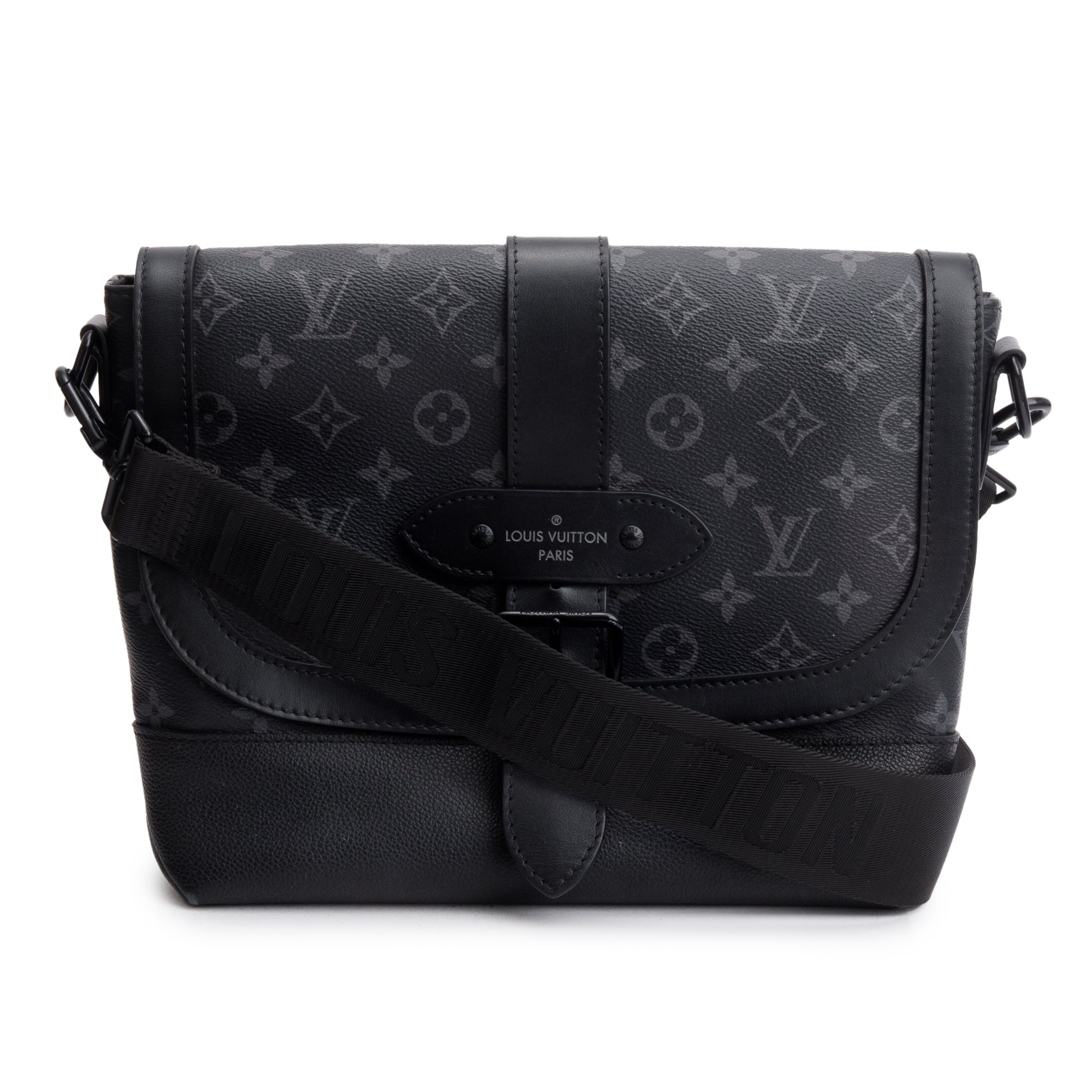 Louis Vuitton Black Leather And Monogram Eclipse Saumur Messenger Bag