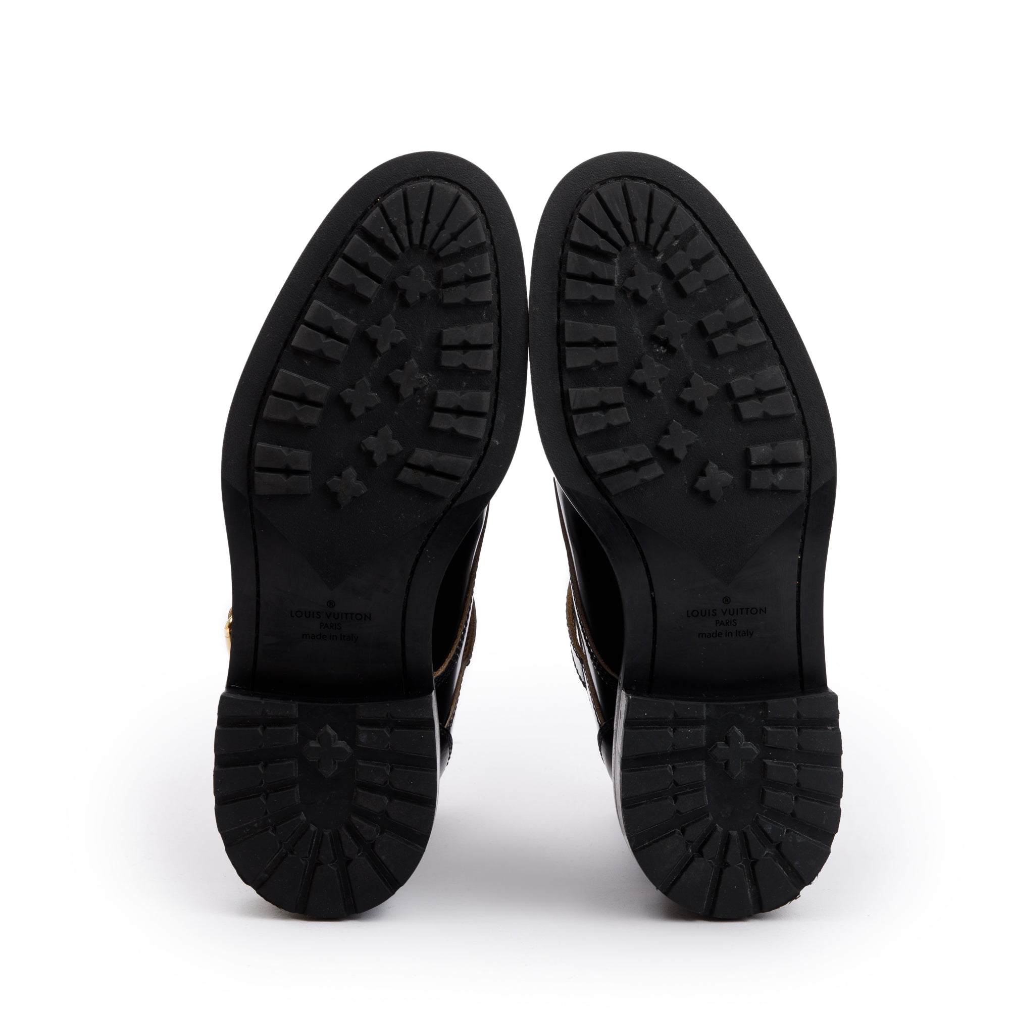 Louis Vuitton Black Leather Combat Boots, Size 8 w/ Box