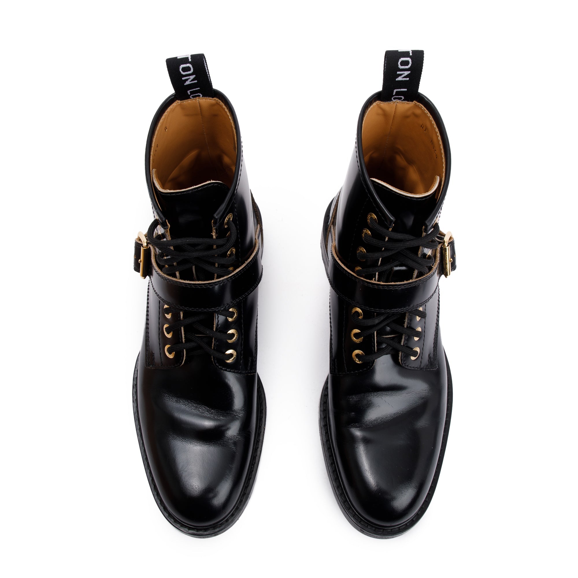 Louis Vuitton Black Leather Combat Boots, Size 8 w/ Box