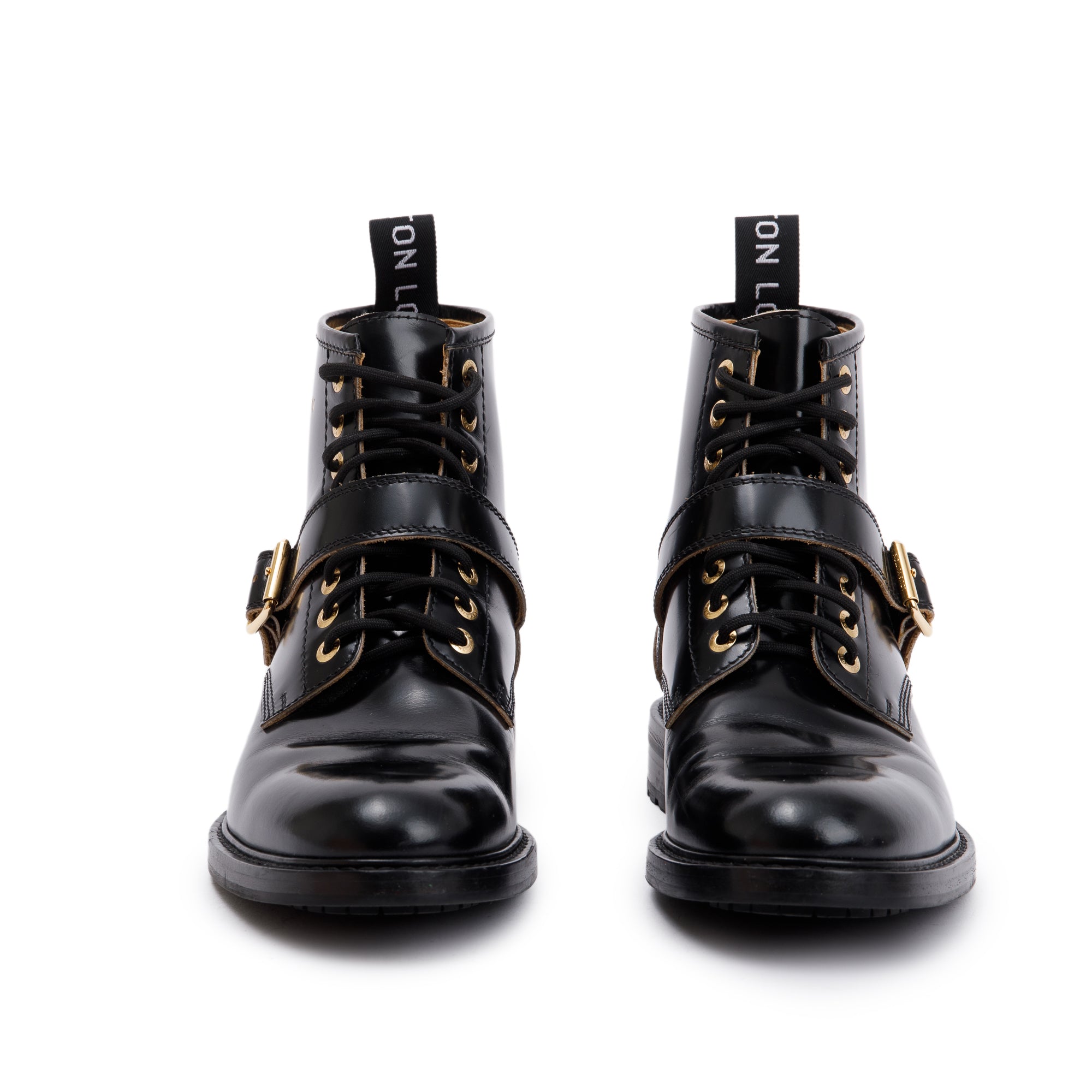 Louis Vuitton Black Leather Combat Boots, Size 8 w/ Box