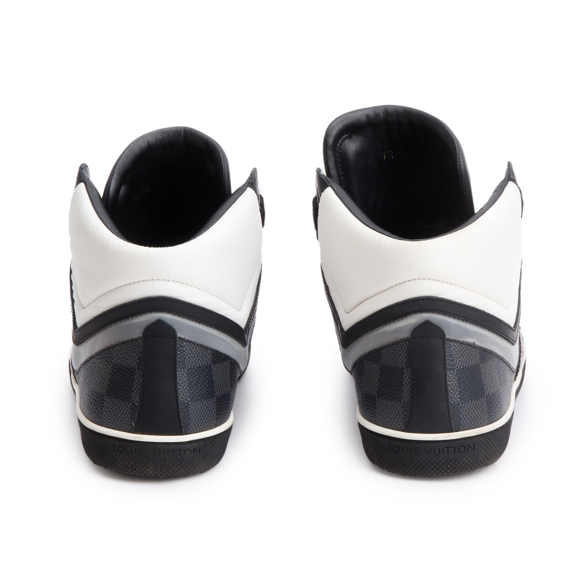 Louis Vuitton Black Leather Damier Graphite Canvas AW2012 High-Top Sneakers, Size 8.5 w/ Box