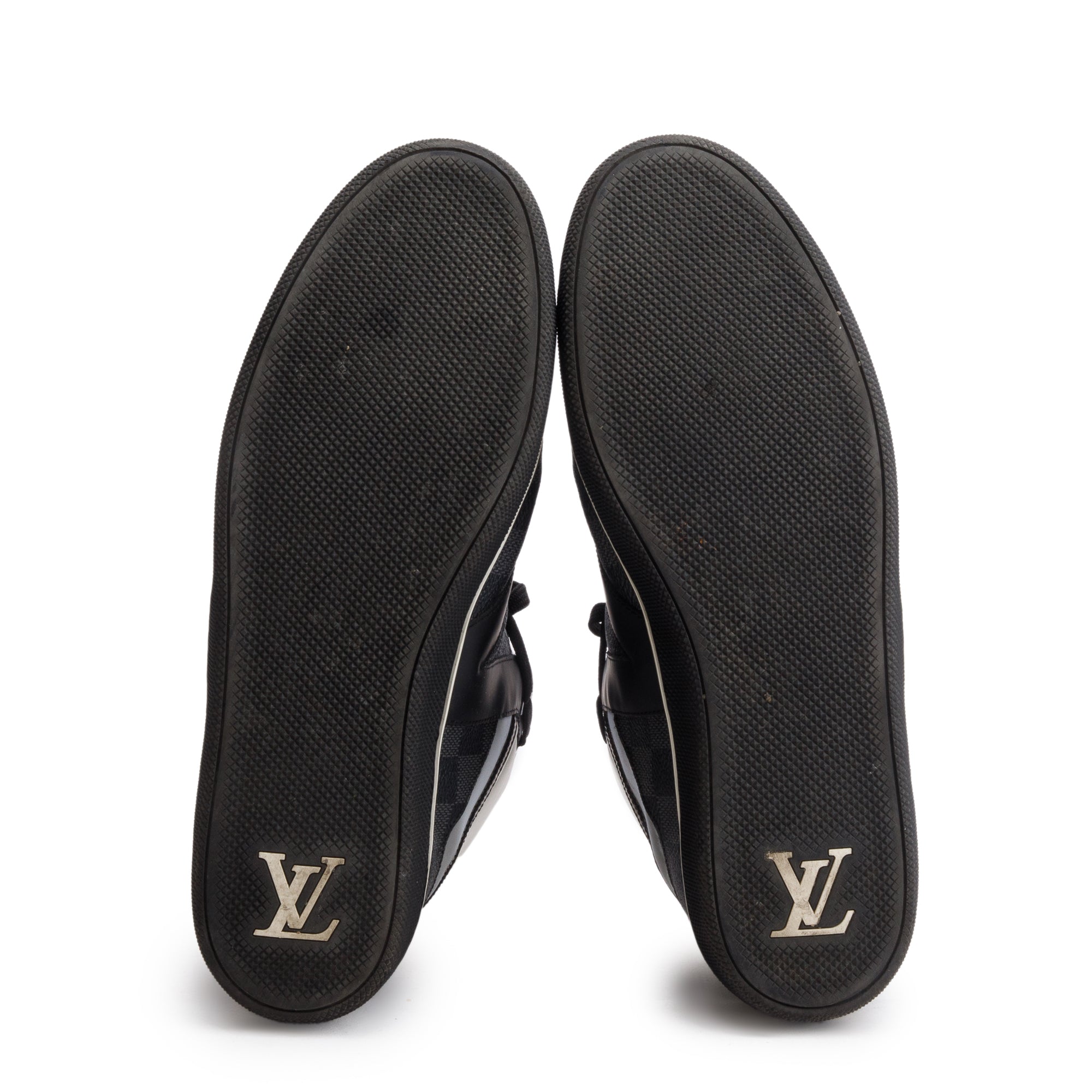 Louis Vuitton Black Leather Damier Graphite Canvas AW2012 High-Top Sneakers, Size 8.5 w/ Box