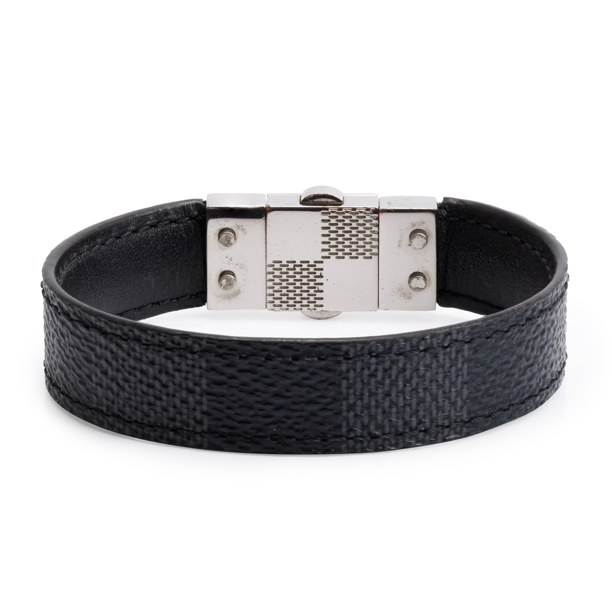 Louis Vuitton Black Leather Damier Graphite Check It Reversible Bracelet