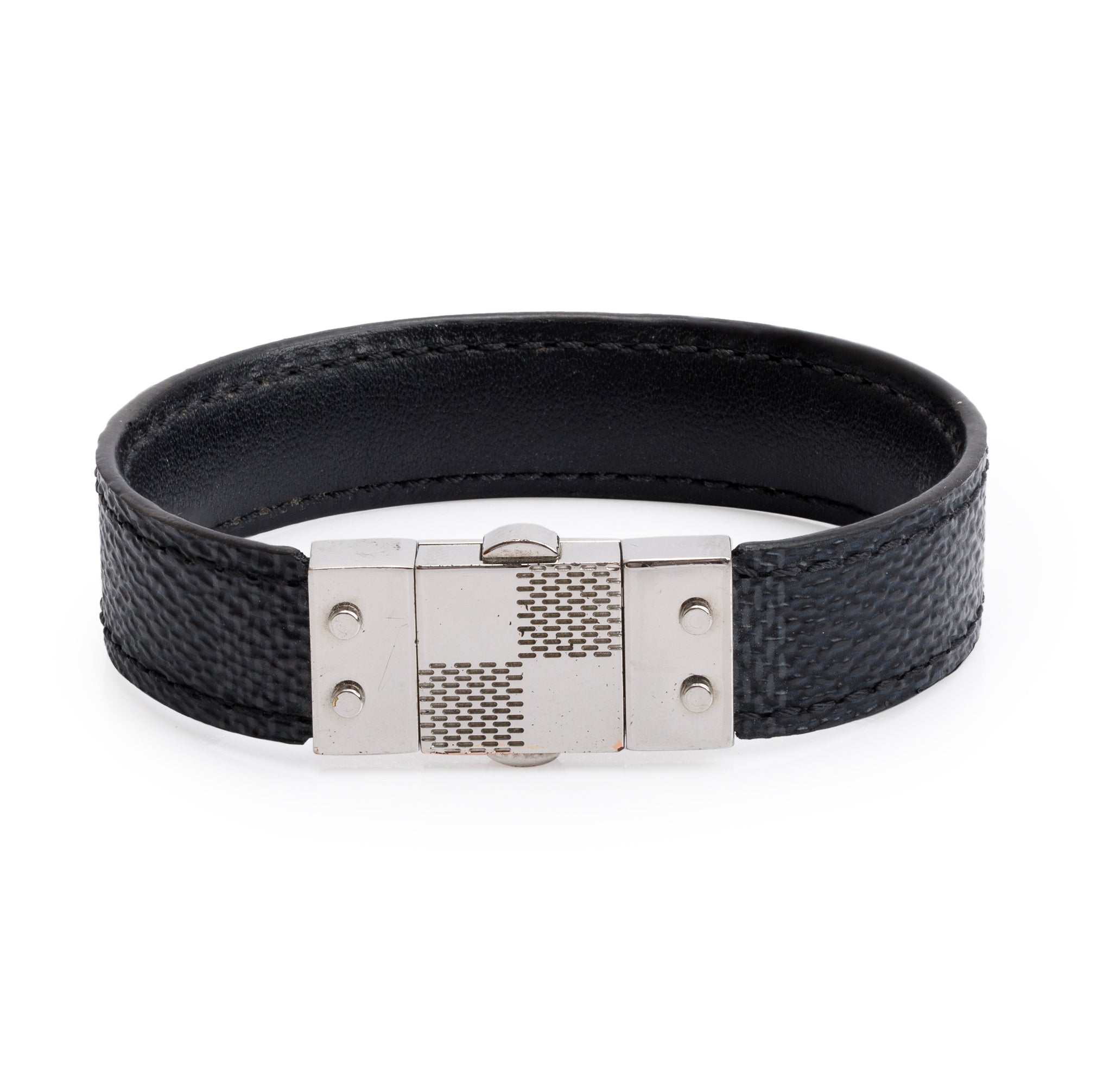 Louis Vuitton Black Leather Damier Graphite Check It Reversible Bracelet