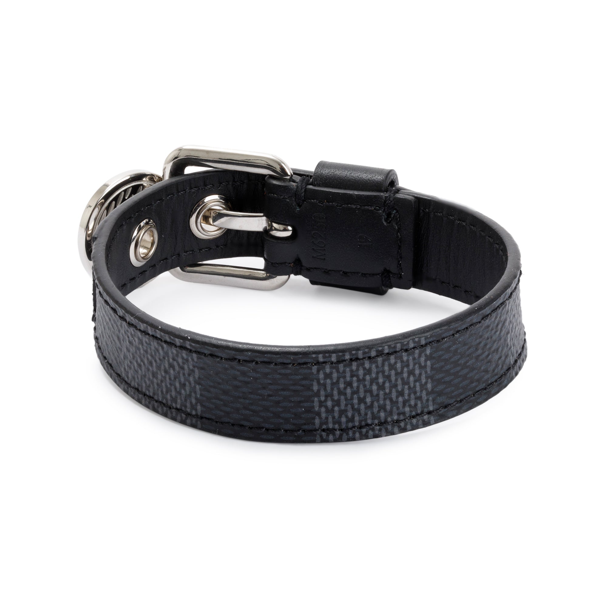 Louis Vuitton Black Leather Damier Graphite In Step Charm Bracelet w/ Box
