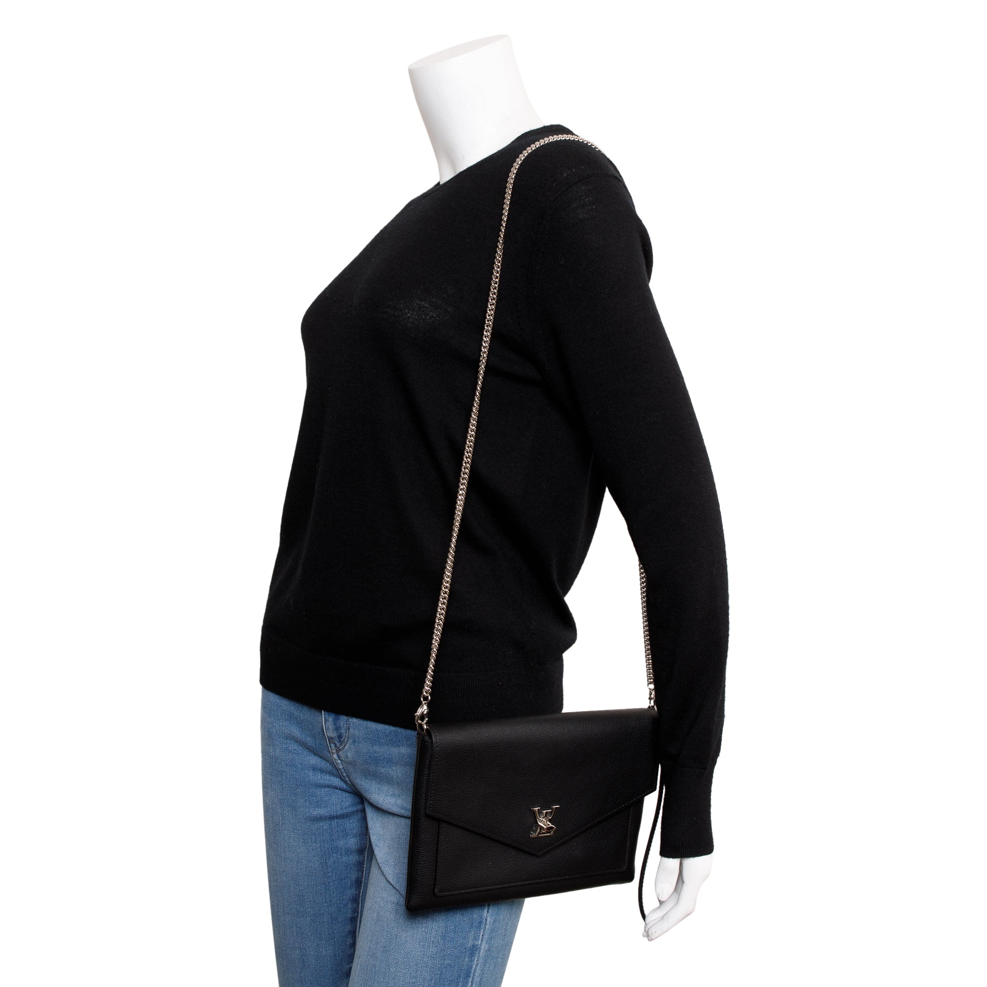 Louis Vuitton Black Leather MyLockME Chain Pochette w/ Box
