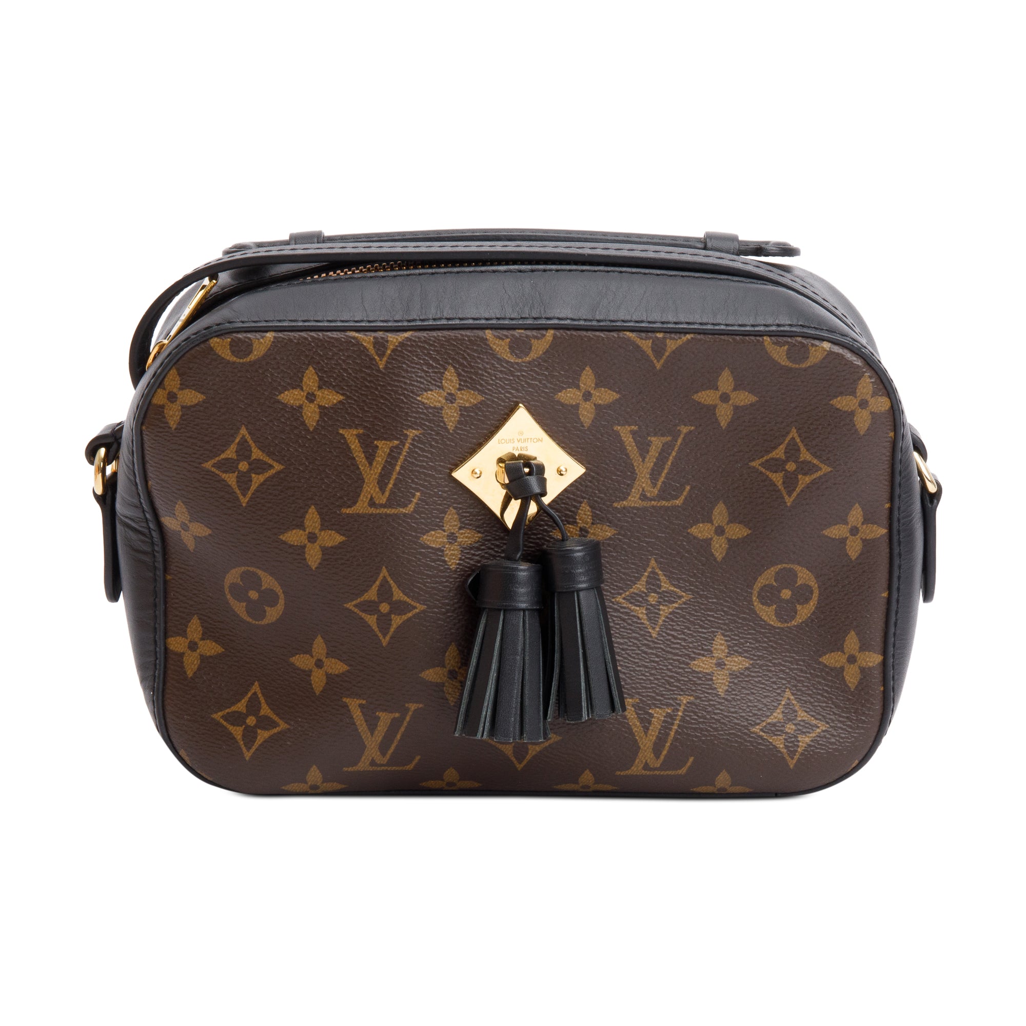 Louis Vuitton Black Leather Trim Monogram Saintonge Bag w/ Box