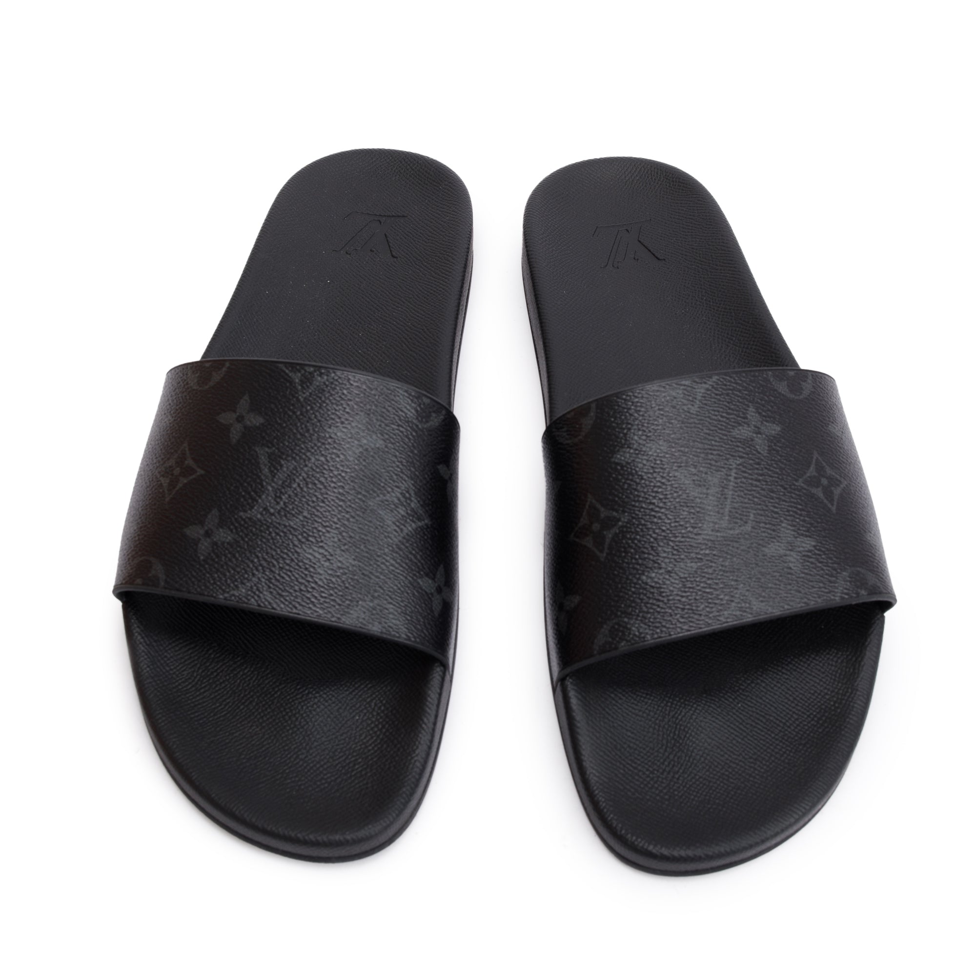 Louis Vuitton Black Monogram Eclipse Rubber Waterfront Mule, Size 11 w/ Box