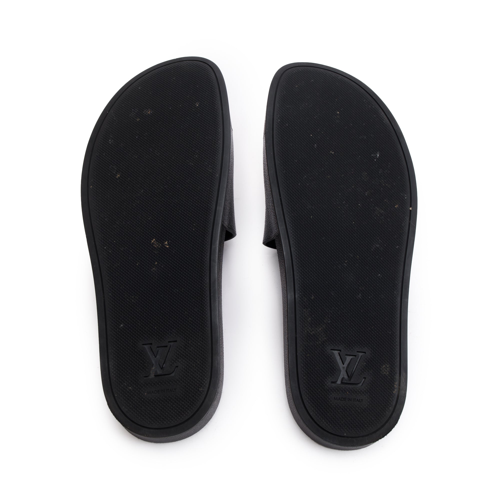 Louis Vuitton Black Monogram Eclipse Rubber Waterfront Mule, Size 11 w/ Box