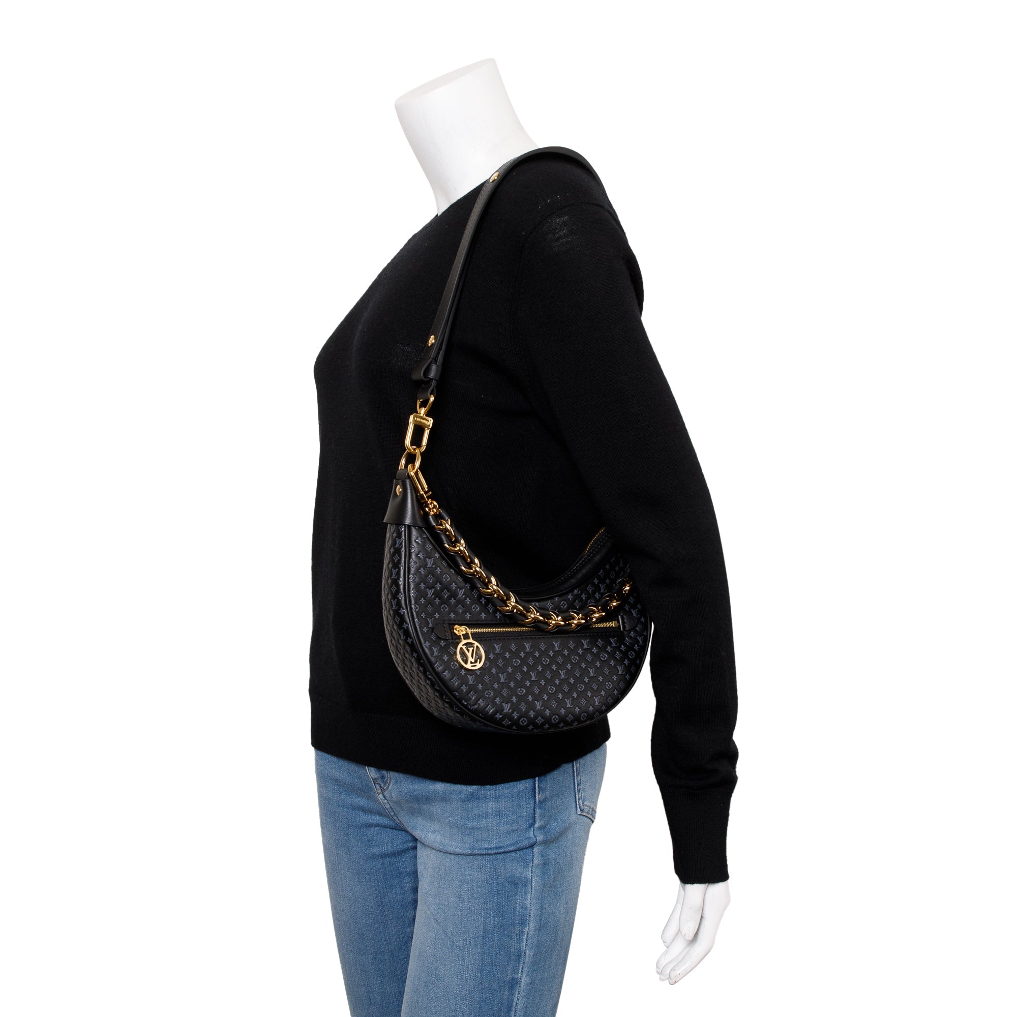 Louis Vuitton Black Monogram Embossed Calfskin Leather LV Loop Bag w/ Box & Receipt