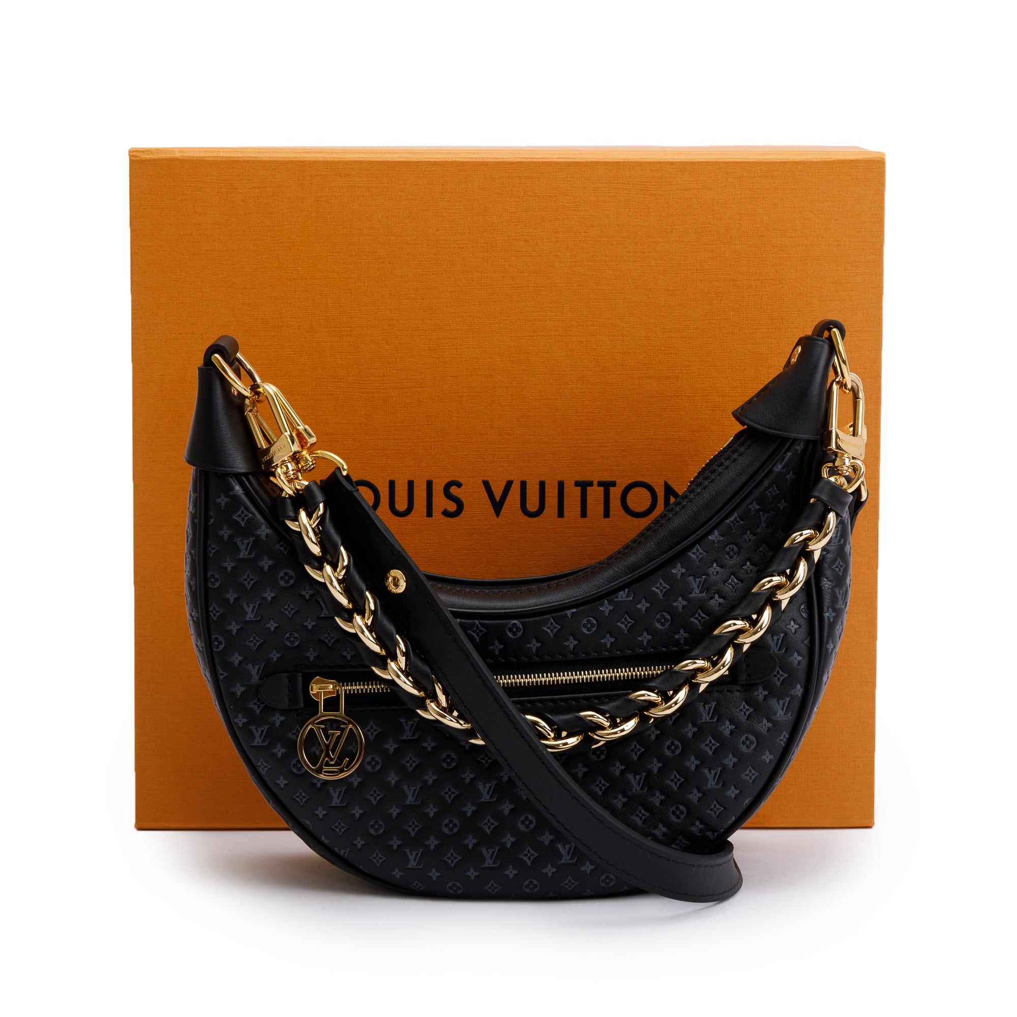 Louis Vuitton Black Monogram Embossed Calfskin Leather LV Loop Bag w/ Box & Receipt
