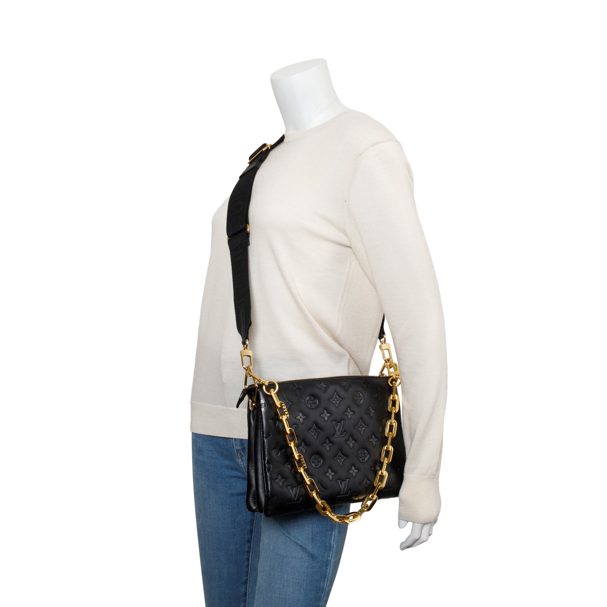 Louis Vuitton Black Monogram Embossed Lambskin Leather Coussin PM w/ Straps