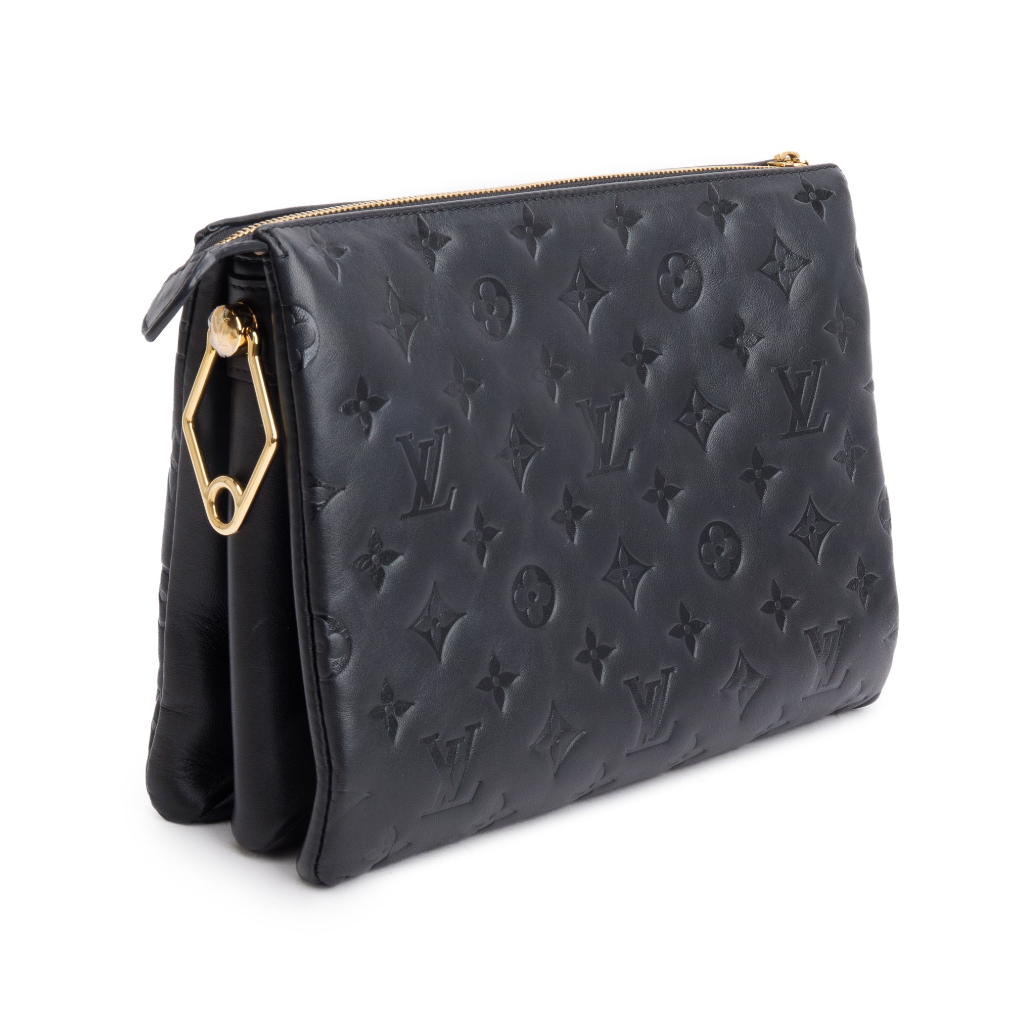 Louis Vuitton Black Monogram Embossed Lambskin Leather Coussin PM w/ Straps