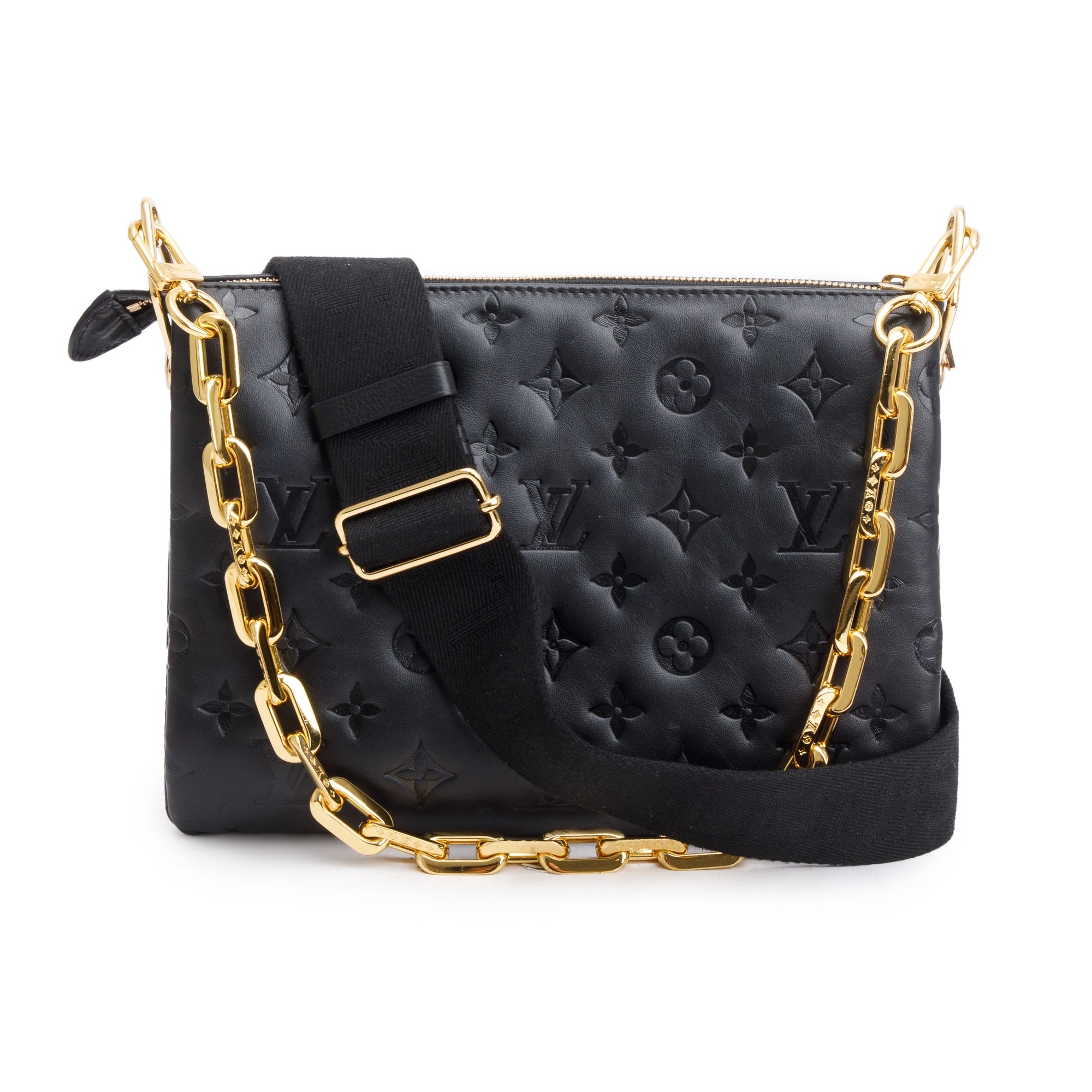 Louis Vuitton Black Monogram Embossed Lambskin Leather Coussin PM w/ Straps
