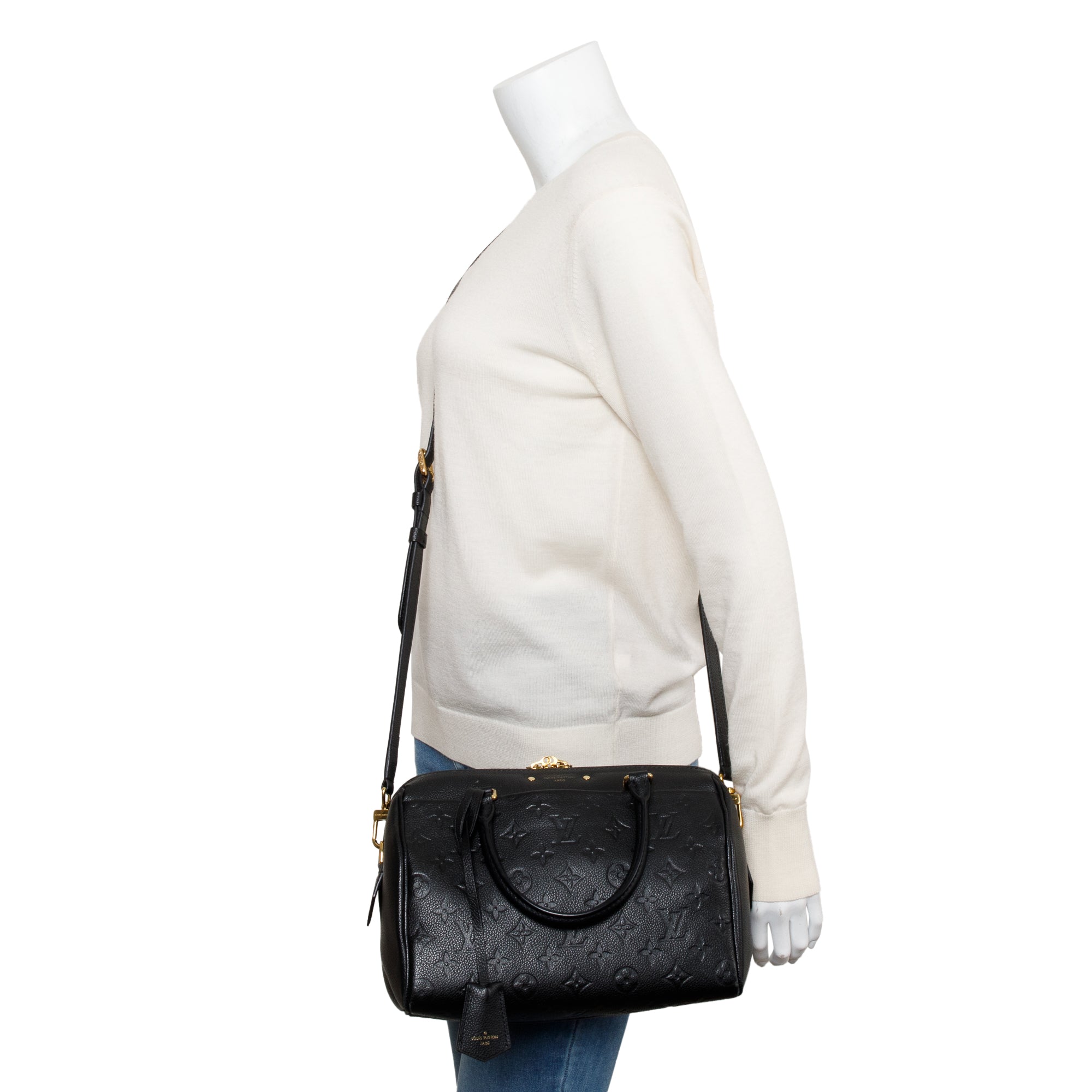 Louis Vuitton Black Monogram Empreinte Leather Speedy Bandouliere 25 NM w/ Box