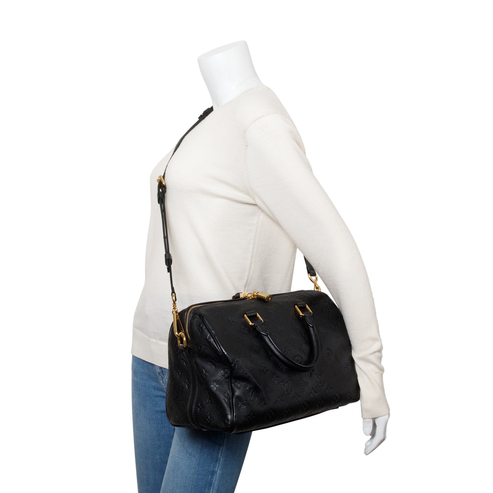 Louis Vuitton Black Monogram Empreinte Leather Speedy Bandouliere 30 w/ Strap