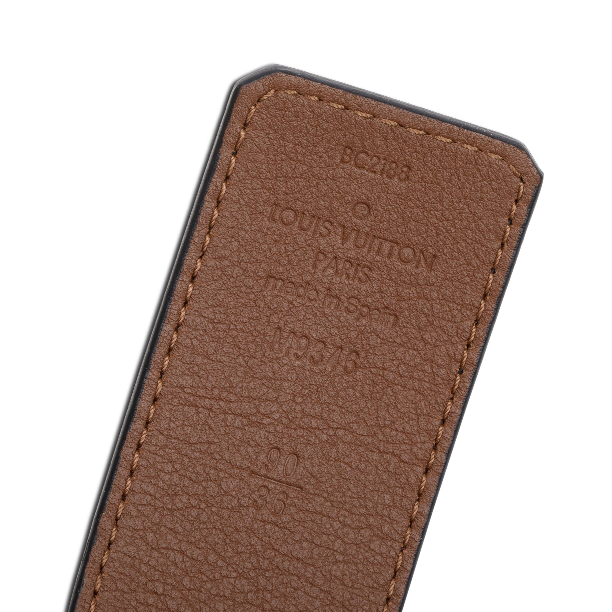 Louis Vuitton Black Monogram Illusion & Brown Leather Pyramid LV 40 MM Reversible Belt 90 36