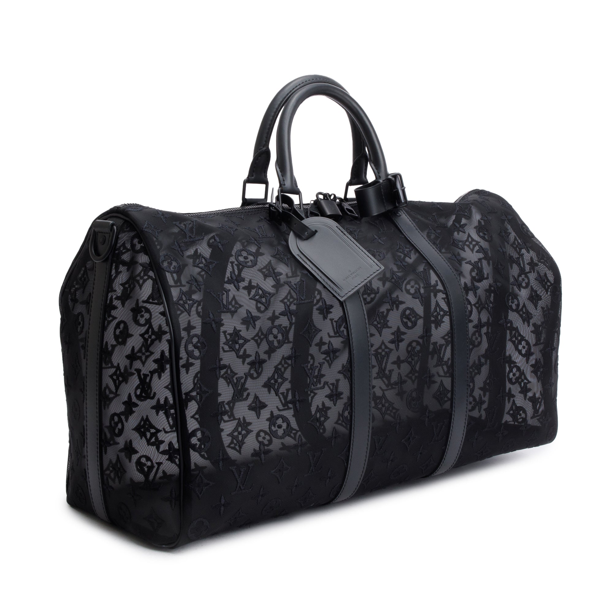 Louis Vuitton Black Monogram Mesh Keepall Bandouliere 50