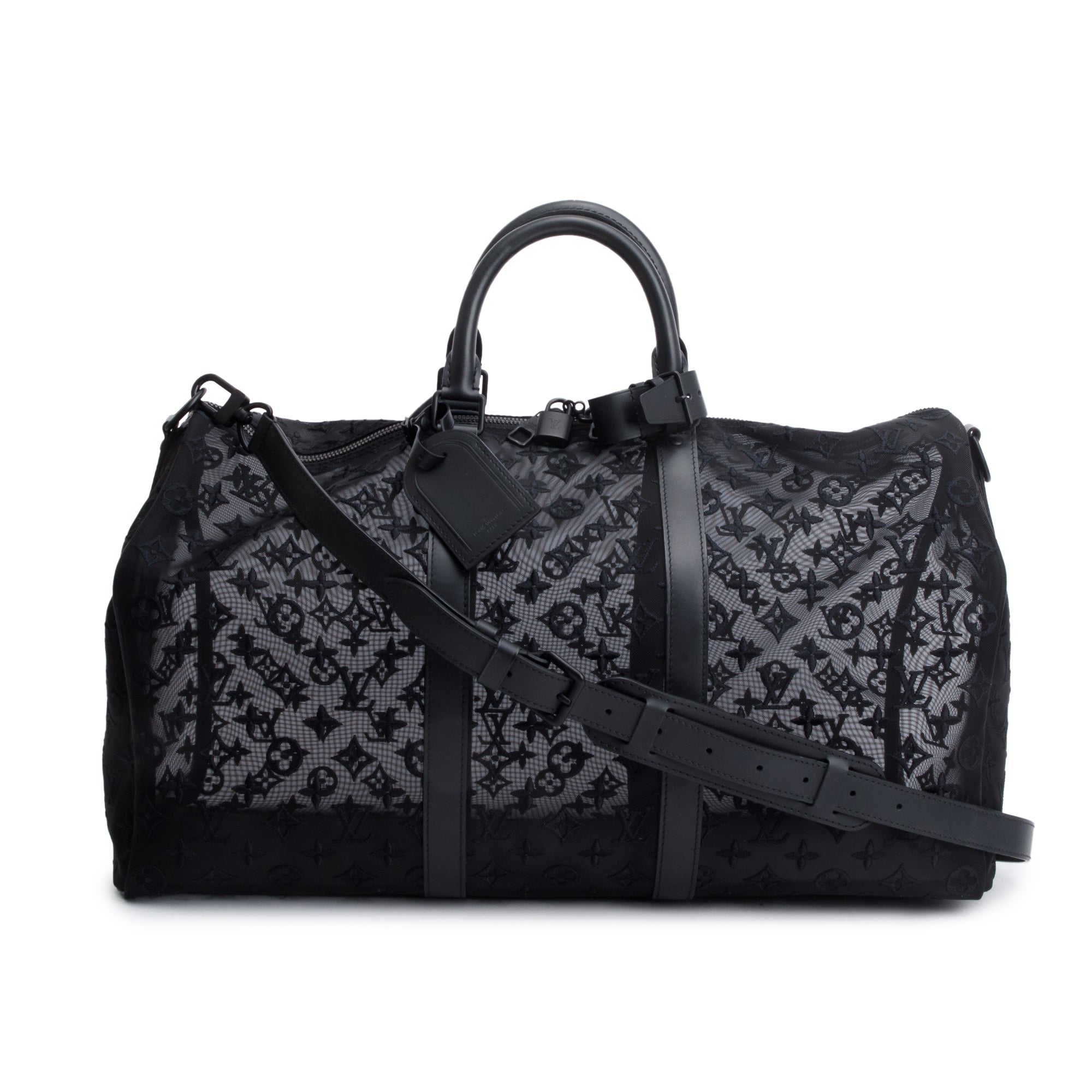 Louis Vuitton Black Monogram Mesh Keepall Bandouliere 50