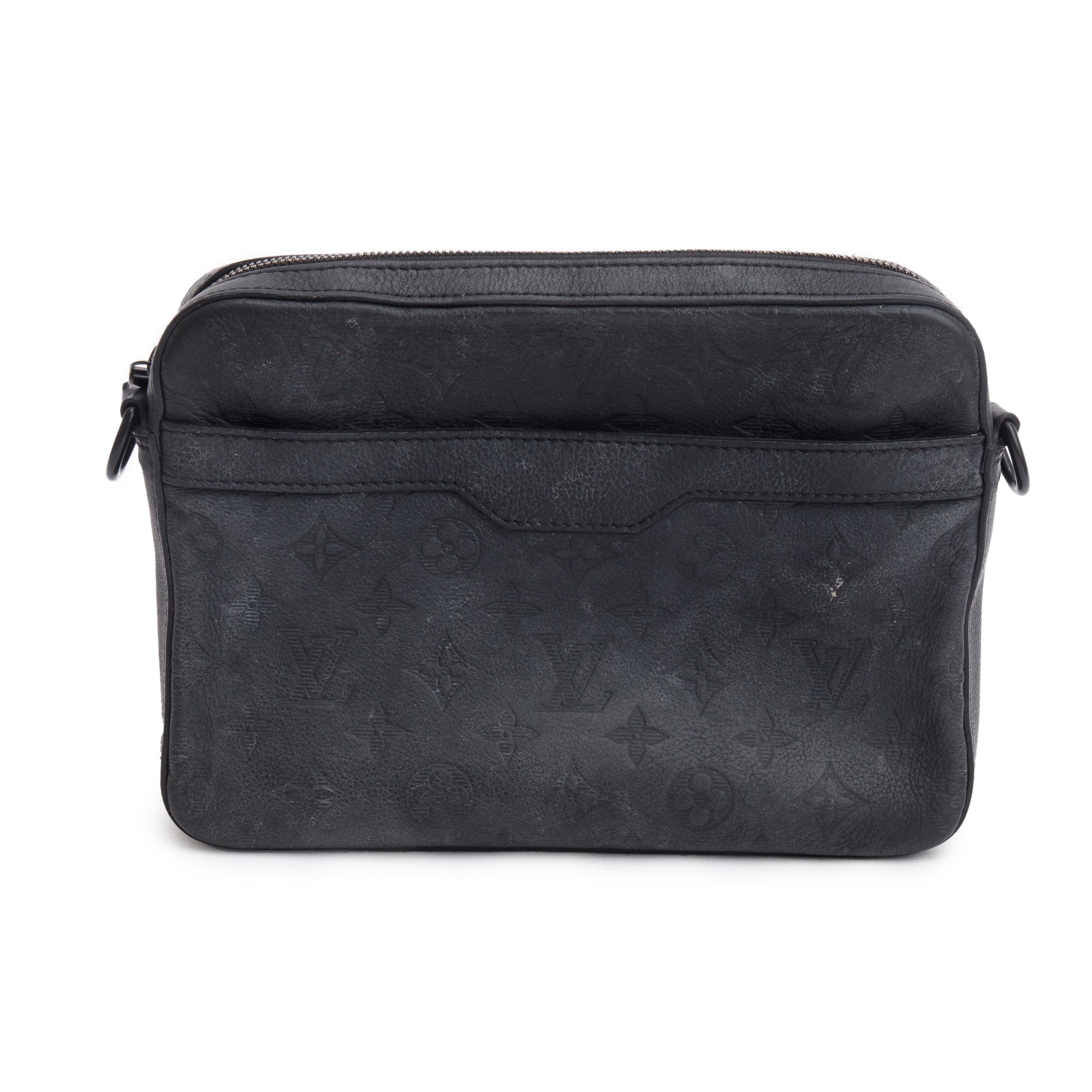 Louis Vuitton Black Monogram Shadow Embossed Calfskin Leather Messenger Bag w/ Box