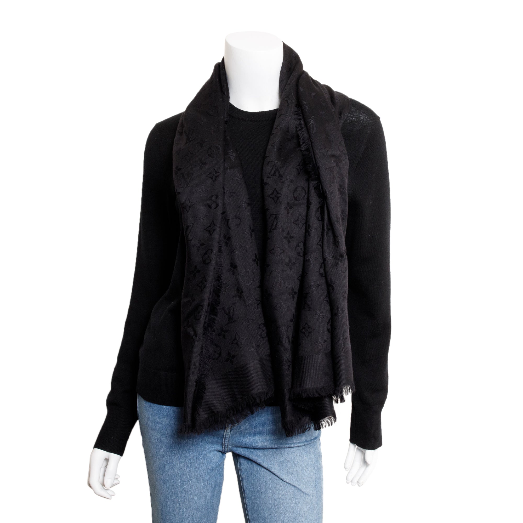 Louis Vuitton Black Monogram Silk/Wool Shawl Scarf