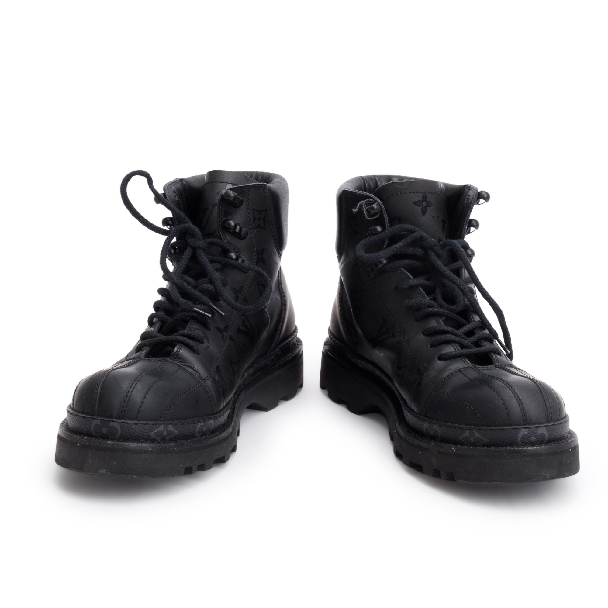 Louis Vuitton Black Shadow Monogram Eclipse Ranger Ankle Boots, Size 8