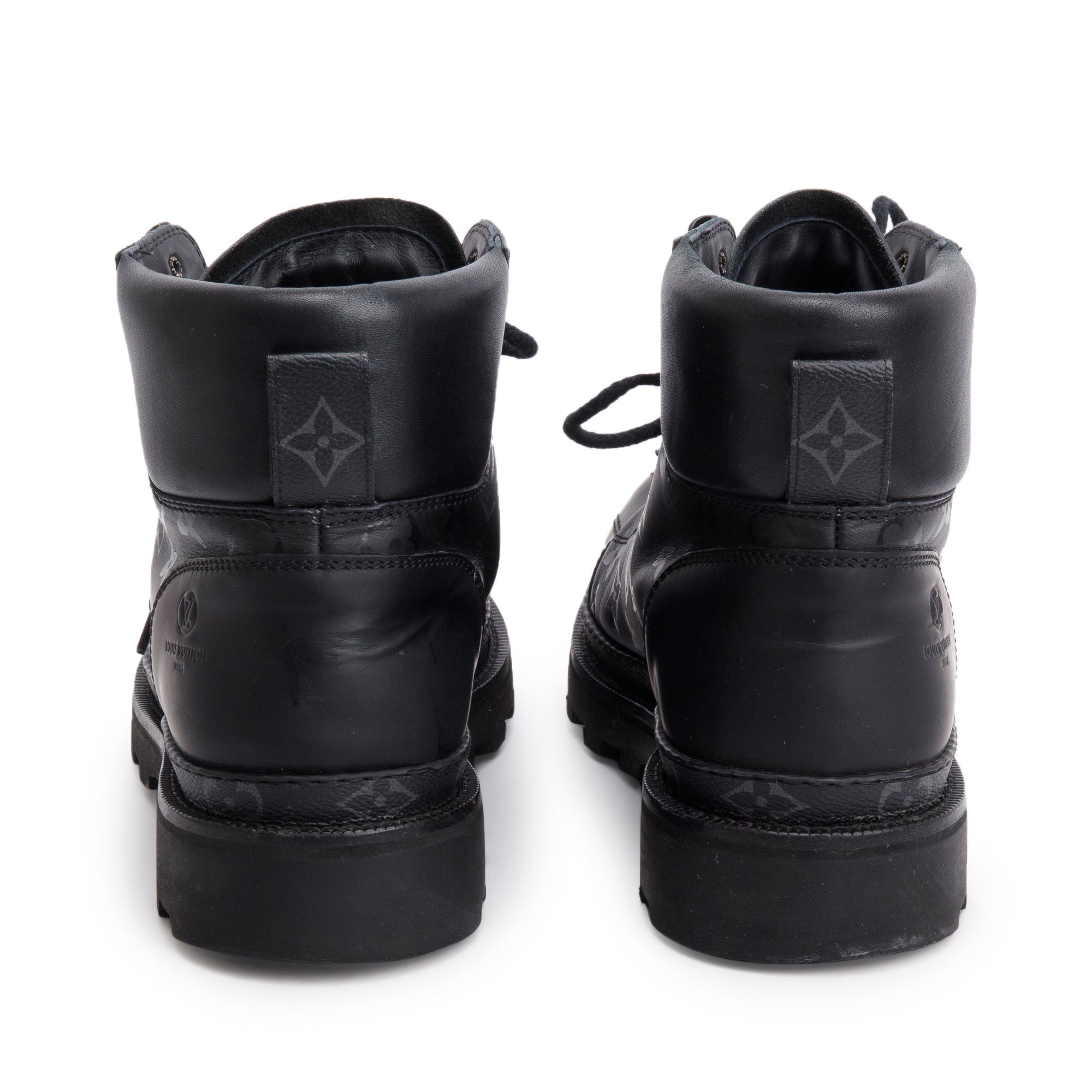 Louis Vuitton Black Shadow Monogram Eclipse Ranger Ankle Boots, Size 8