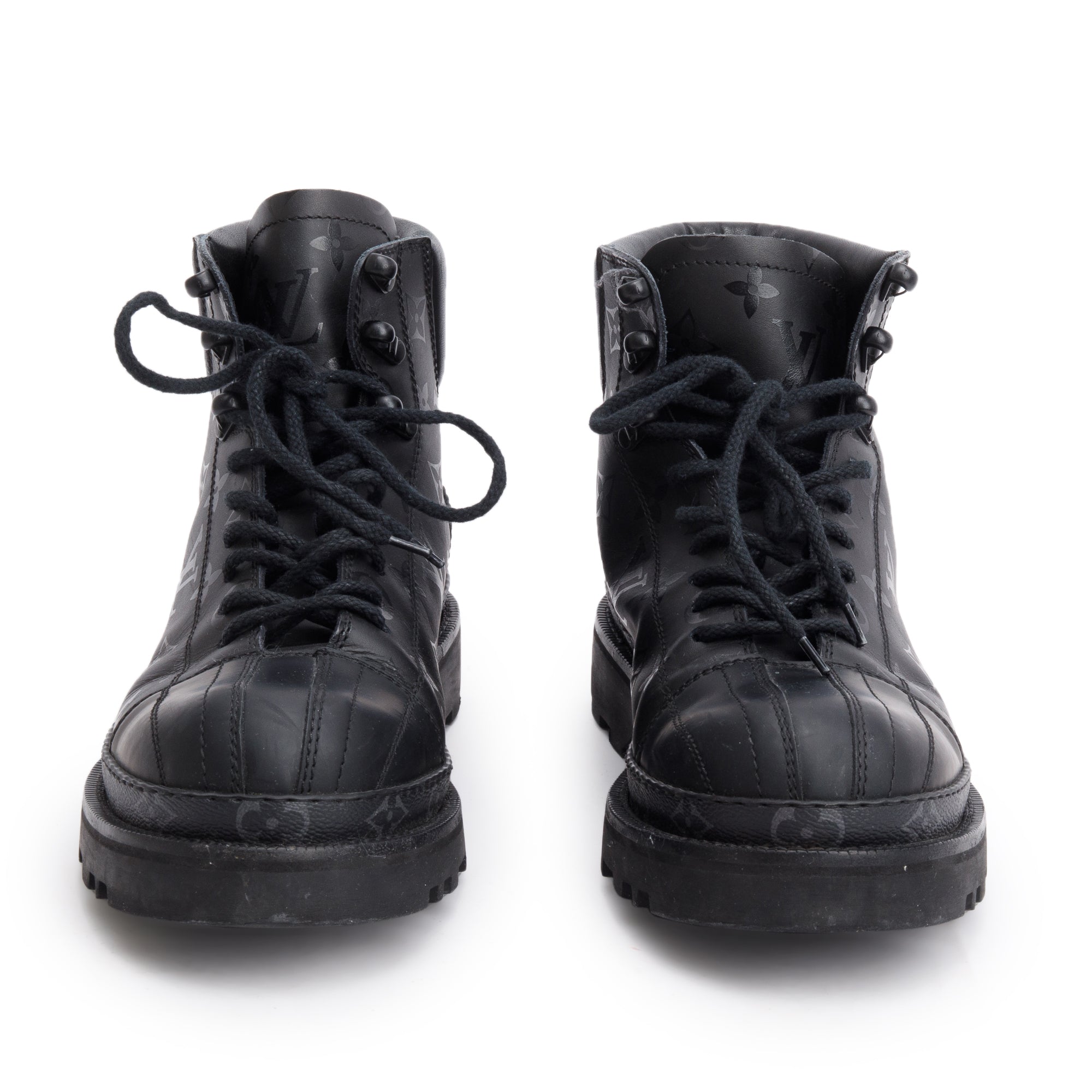 Louis Vuitton Black Shadow Monogram Eclipse Ranger Ankle Boots, Size 8