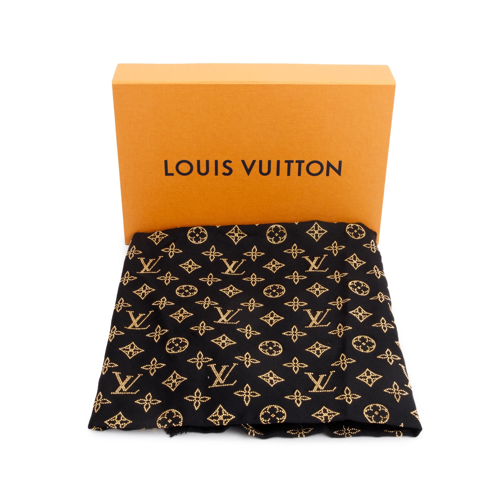 Louis Vuitton Black Silk/Wool Studded More Monogram Shawl Scarf w/ Box