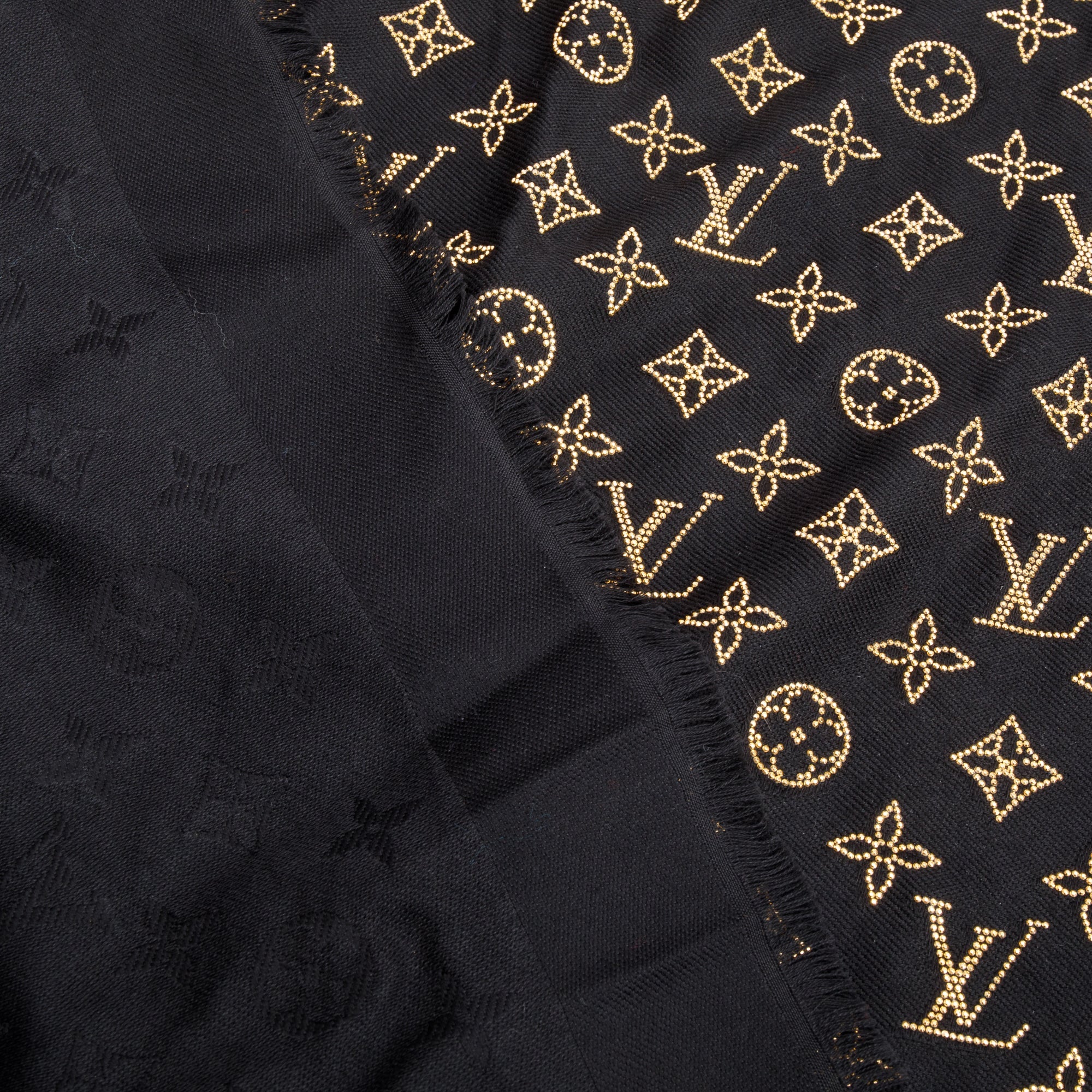 Louis Vuitton Black Silk/Wool Studded More Monogram Shawl Scarf w/ Box