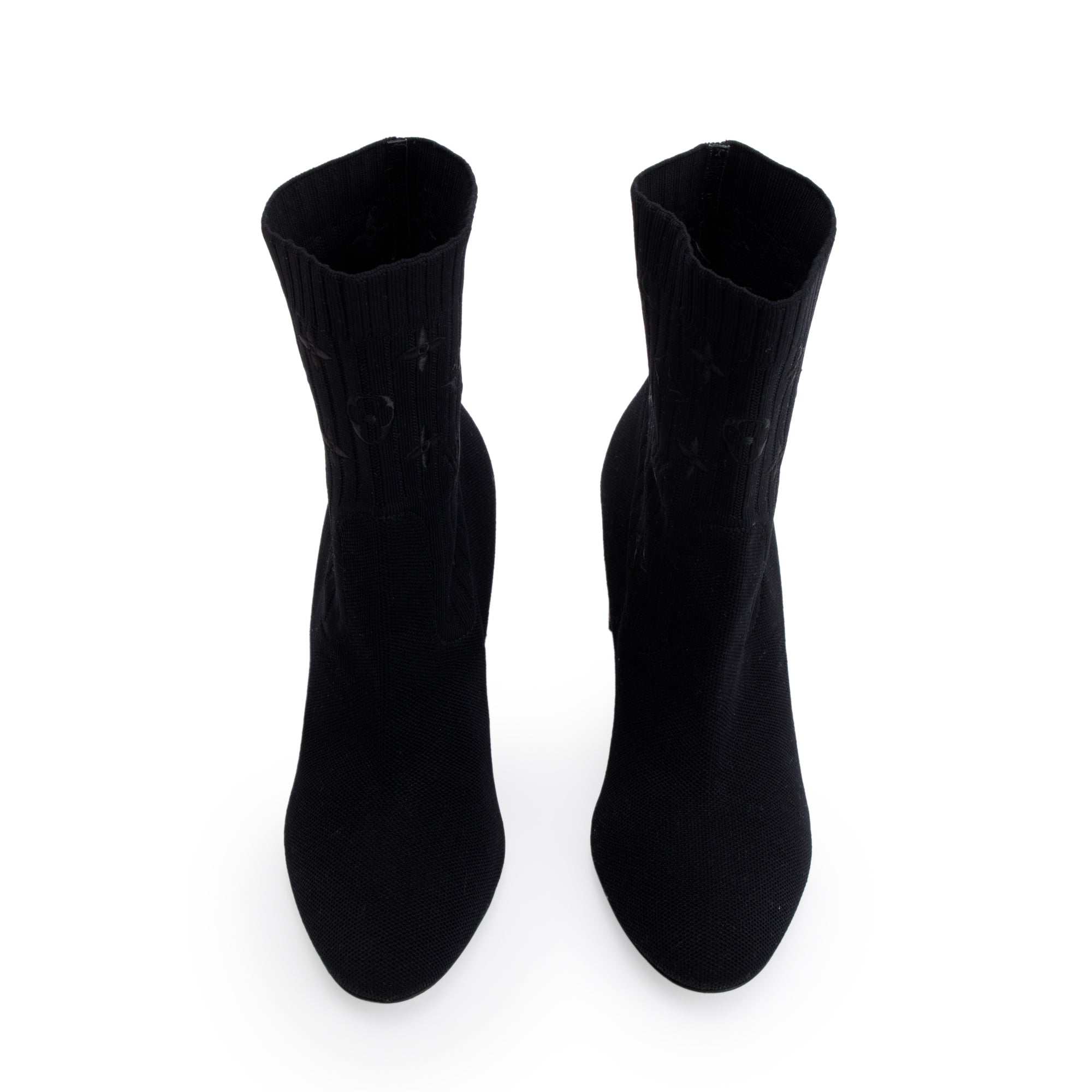 Louis Vuitton Black Stretch Textile and Monogram Silhouette Ankle Boots, Size 38.5