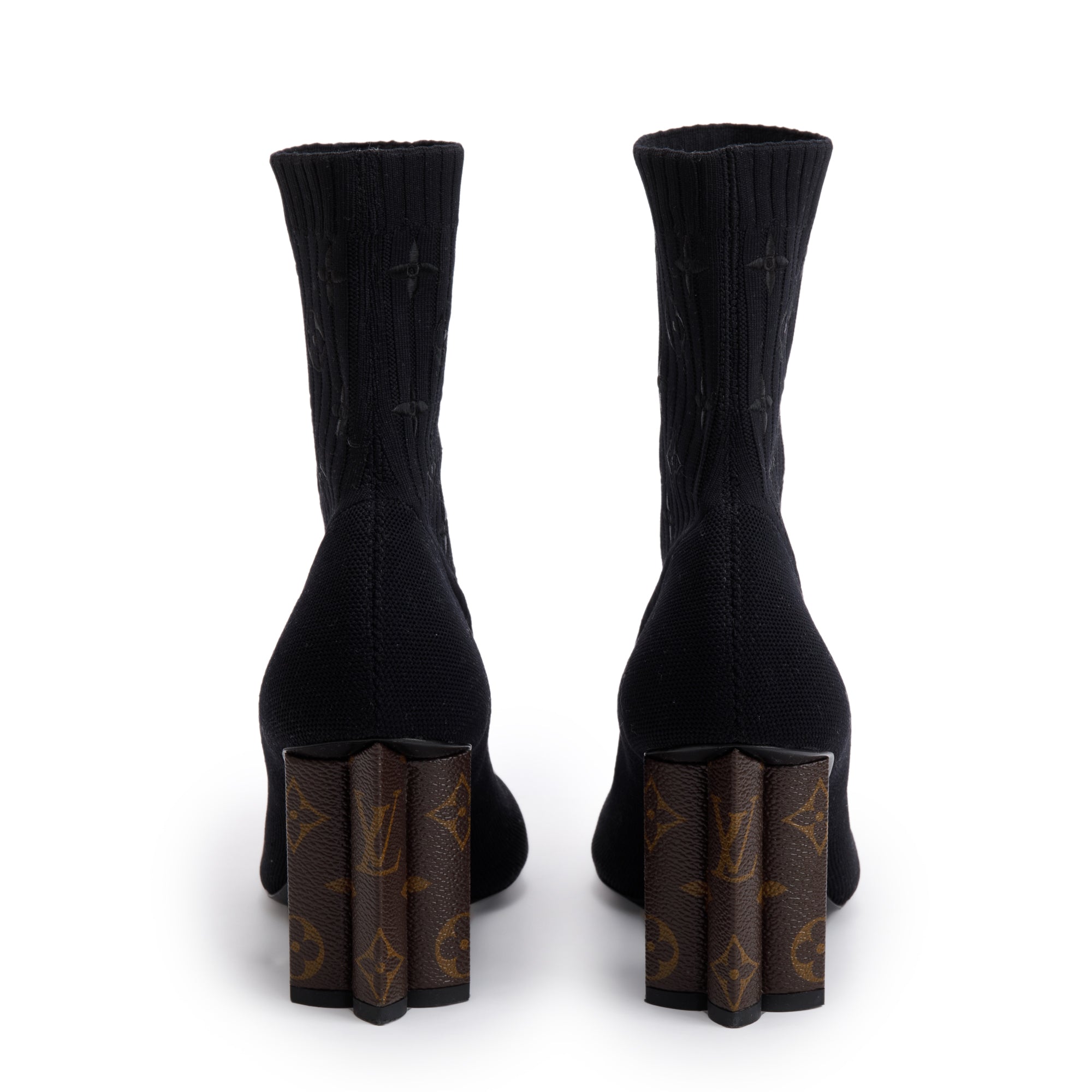 Louis Vuitton Black Stretch Textile and Monogram Silhouette Ankle Boots, Size 38.5