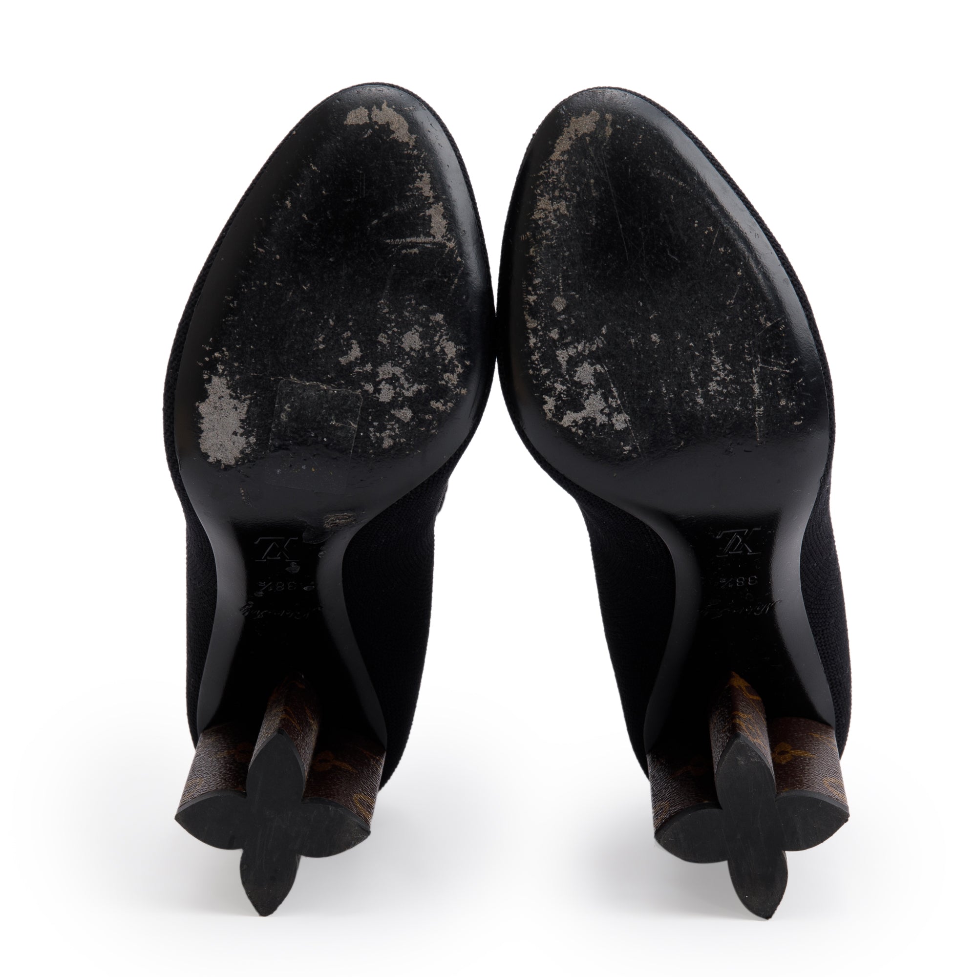 Louis Vuitton Black Stretch Textile and Monogram Silhouette Ankle Boots, Size 38.5