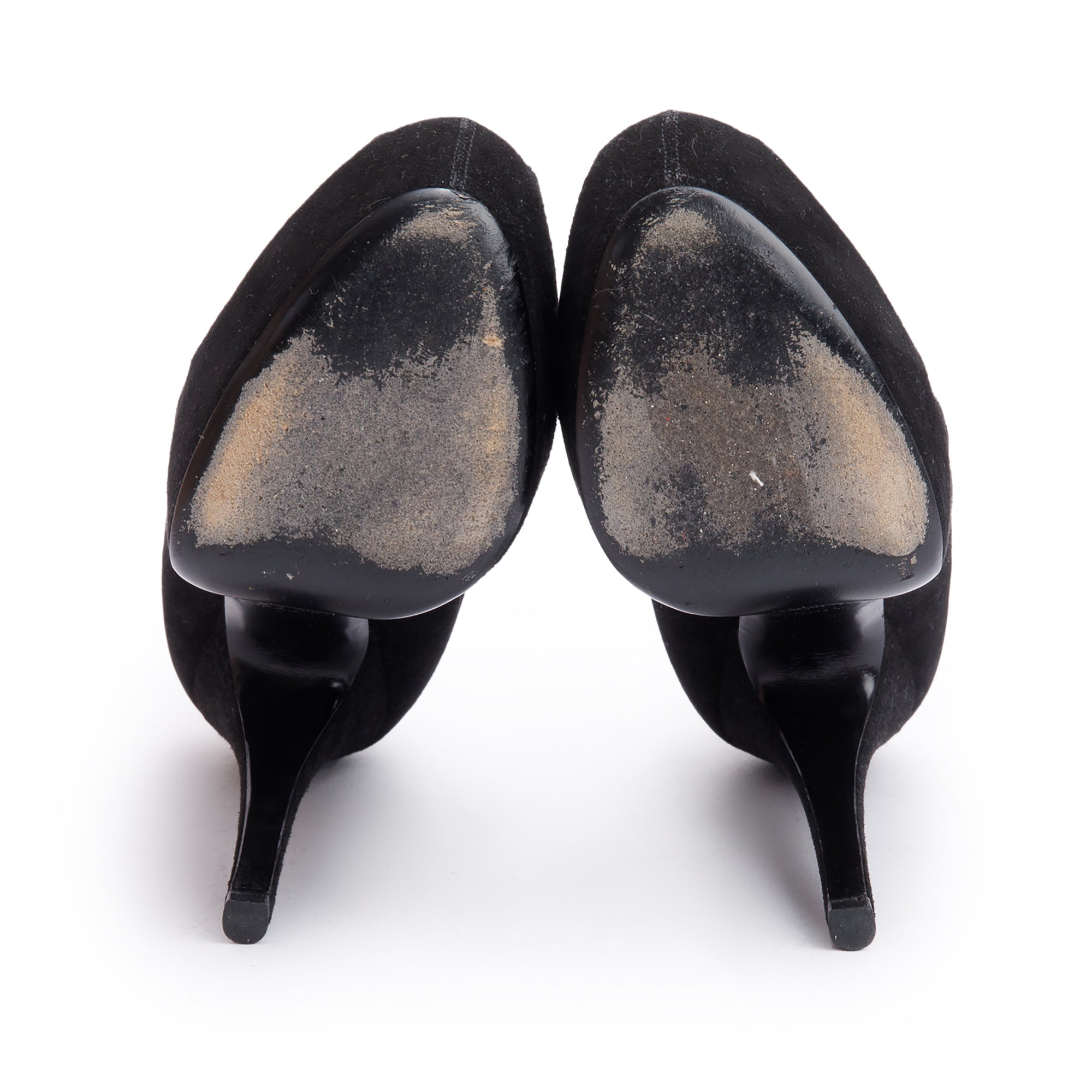 Louis Vuitton Black Suede Gold Heel Oh Really Peep Toe Pumps, Size 40