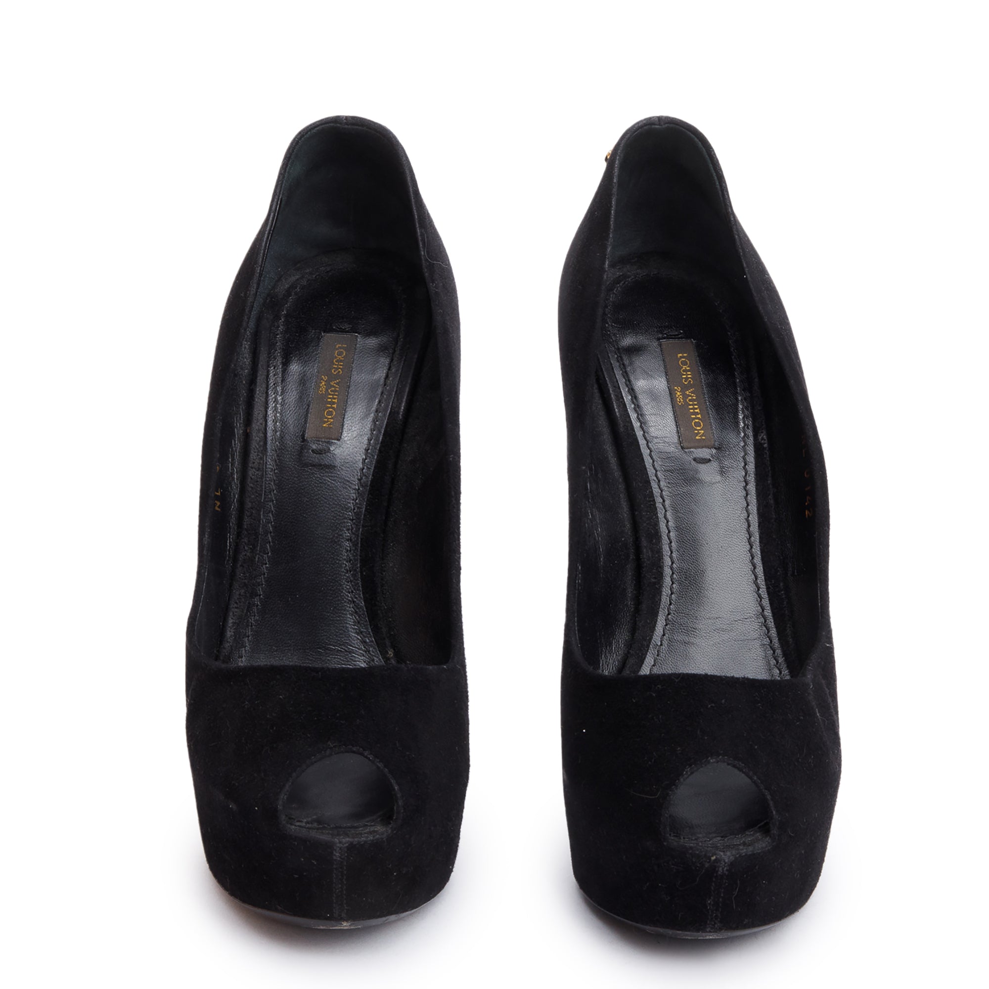 Louis Vuitton Black Suede Gold Heel Oh Really Peep Toe Pumps, Size 40
