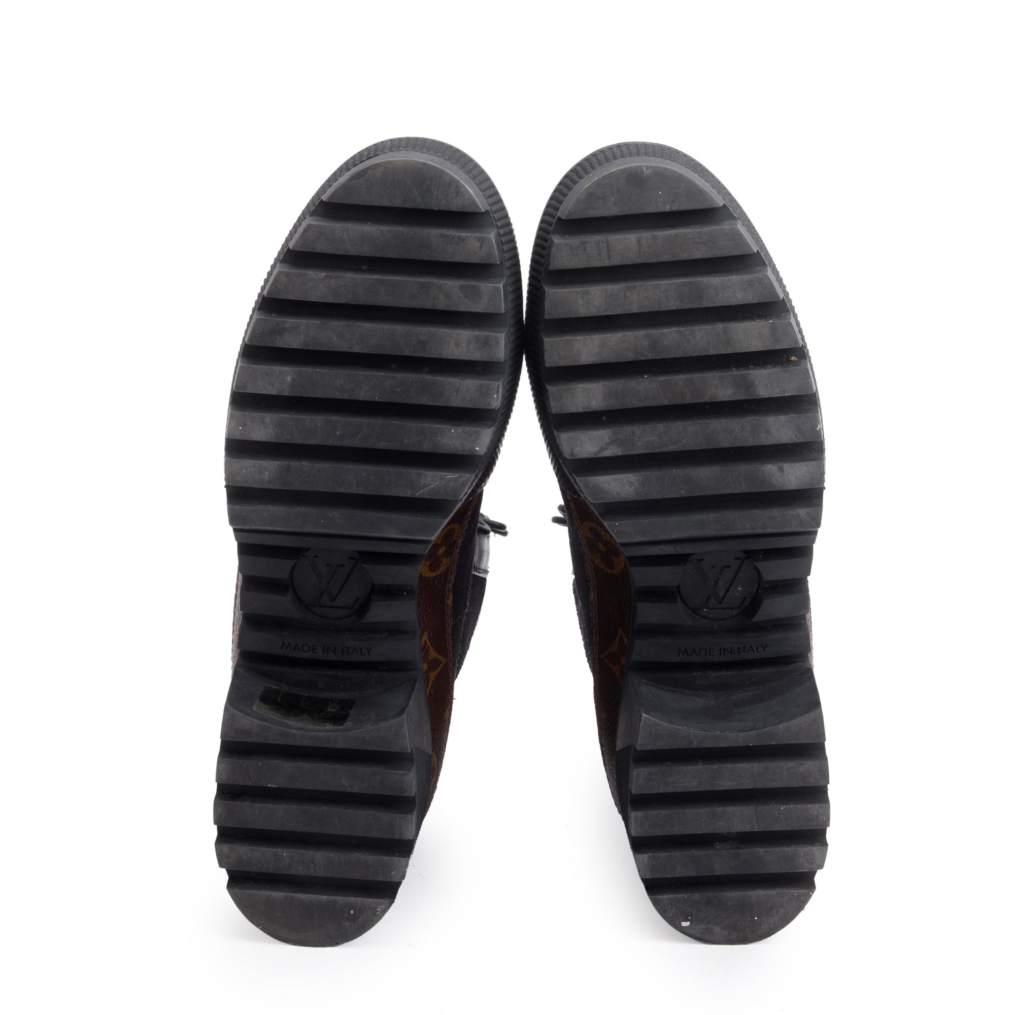 Louis Vuitton Black Suede Monogram Trim Laureate Platform Desert Boots, Size 38