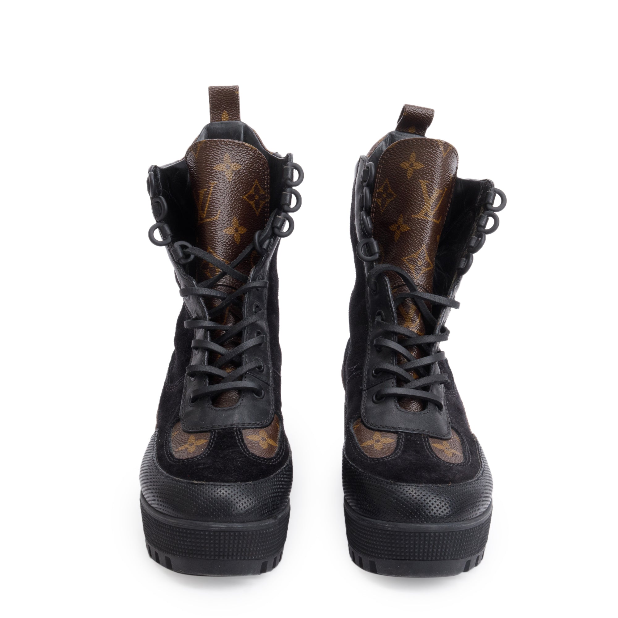 Louis Vuitton Black Suede Monogram Trim Laureate Platform Desert