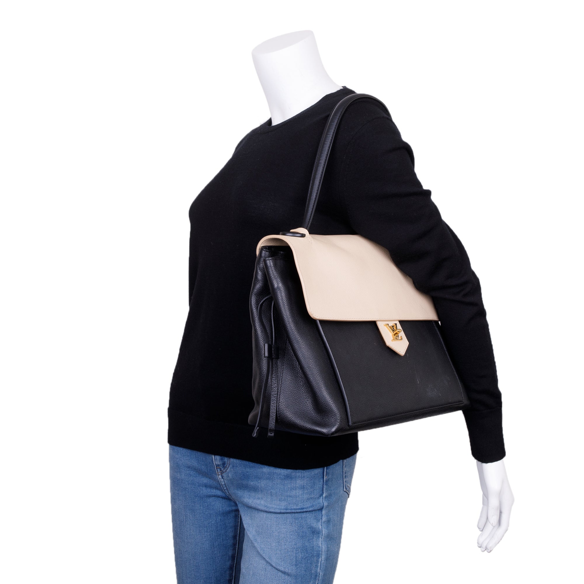 Louis Vuitton Black/Beige Calfskin Leather LockMe MM