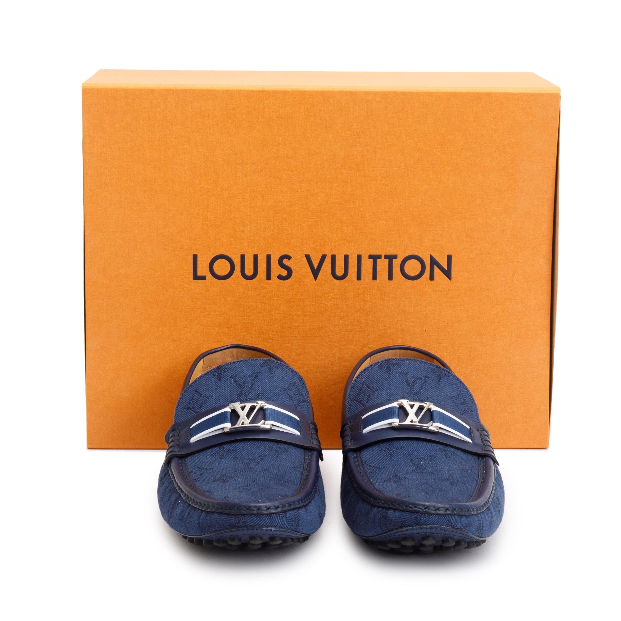 Louis Vuitton Blue Denim Men's Hockenheim Moccasin Loafers, Size 11 w/ Box