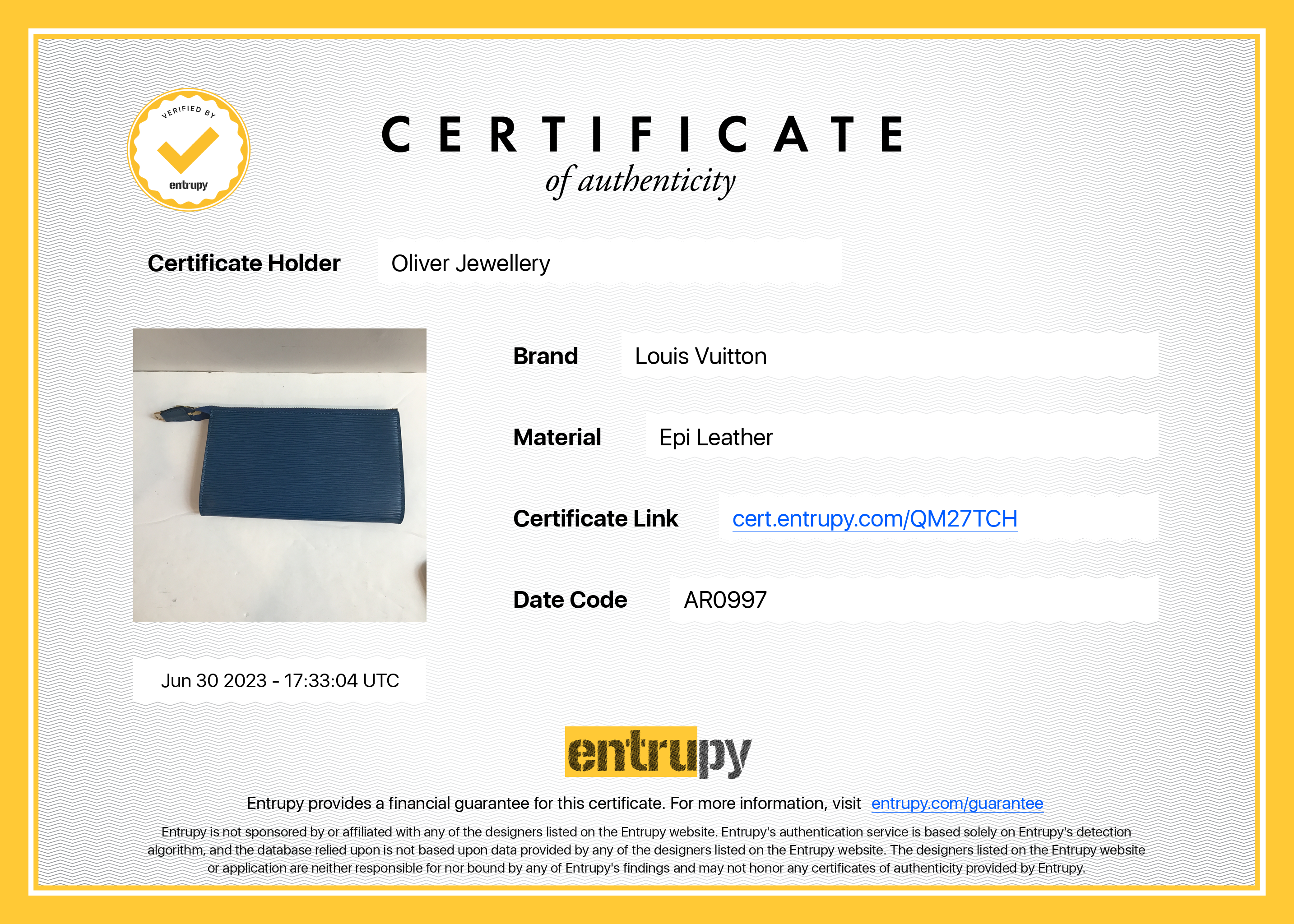 Louis Vuitton Blue Epi Pochette Accessoires 24 W/O Strap