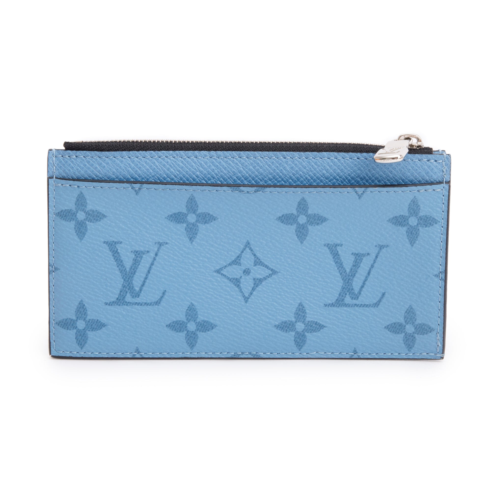 Louis Vuitton Blue Lagoon Monogram & Taigarama Leather Coin Card Holder w/ Box