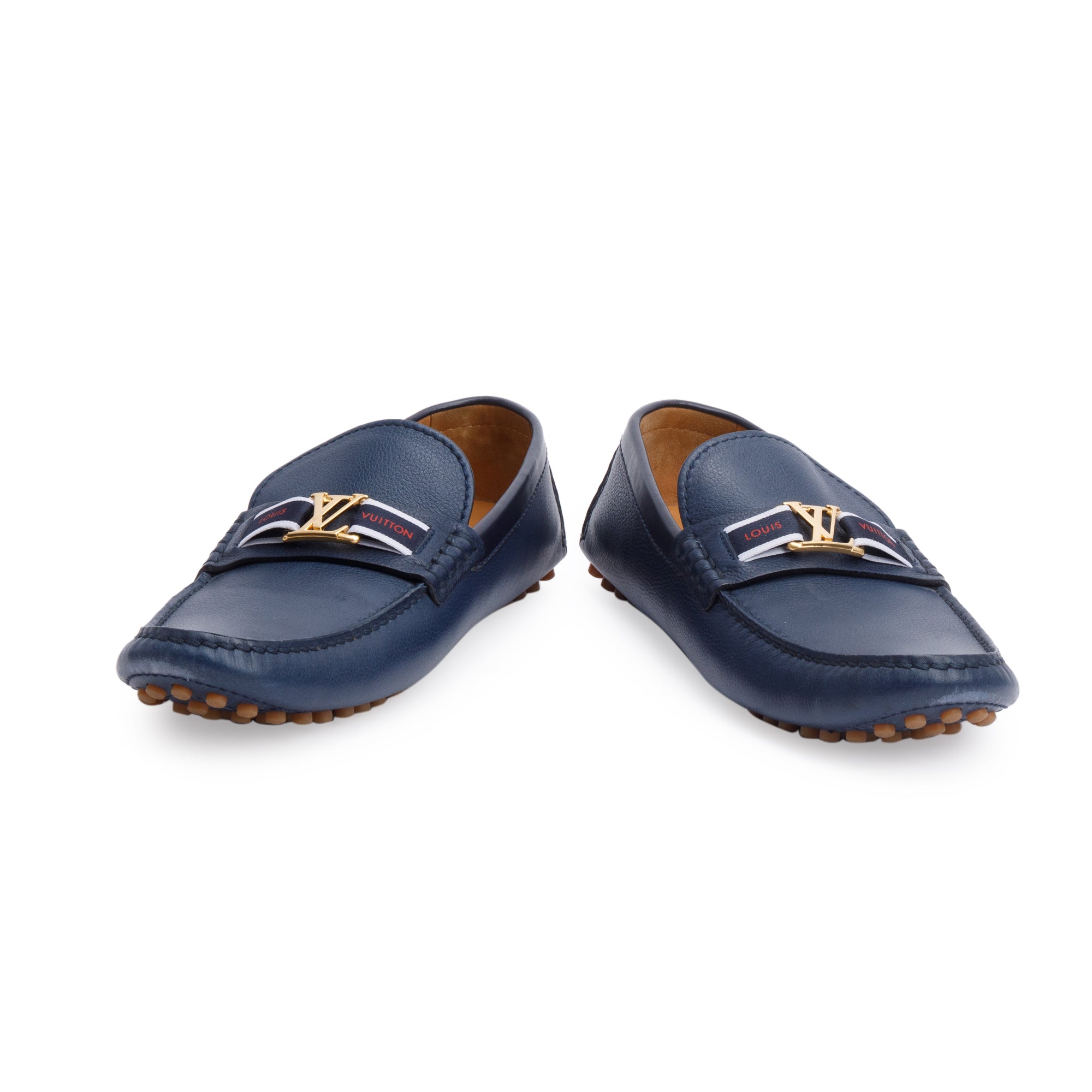 Louis Vuitton Blue Leather Men's Hockenheim Moccasin Loafers, Size 8.5