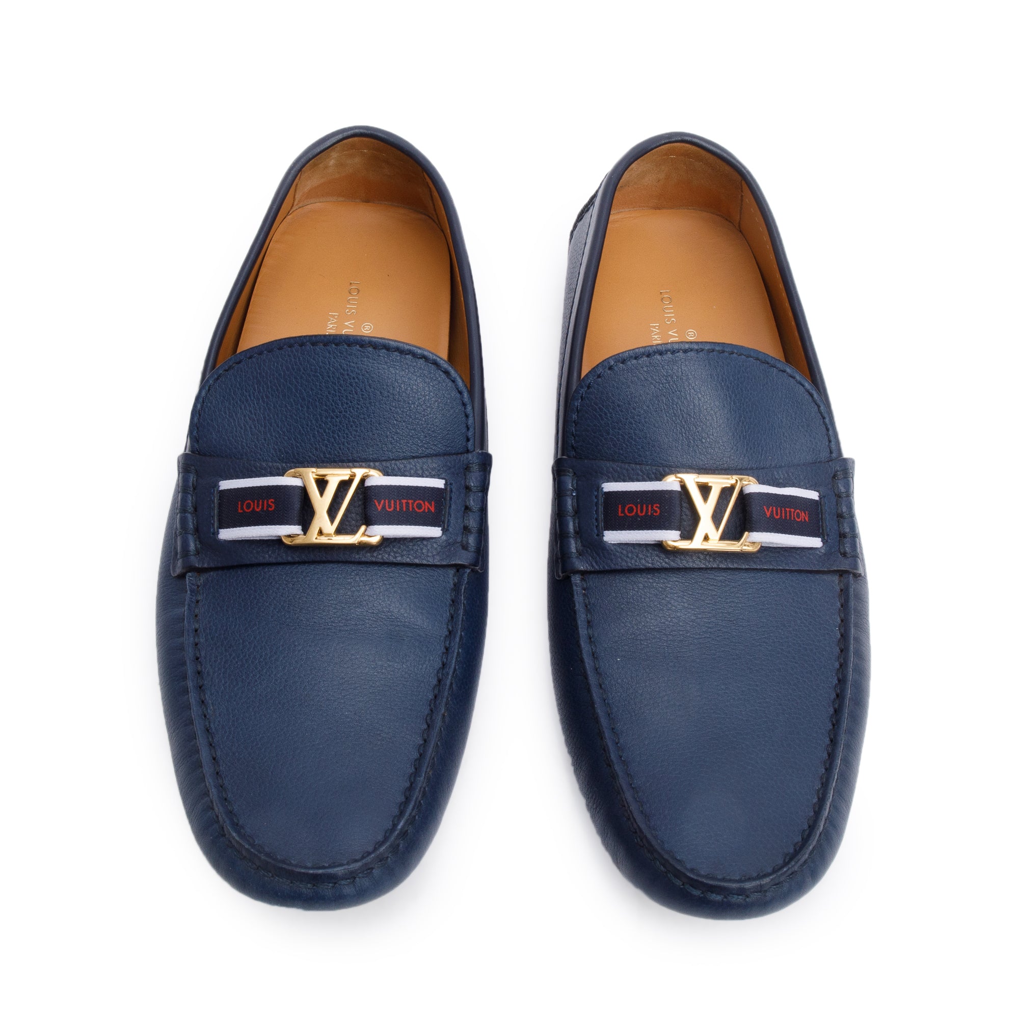 Louis Vuitton Blue Leather Men's Hockenheim Moccasin Loafers, Size 8.5