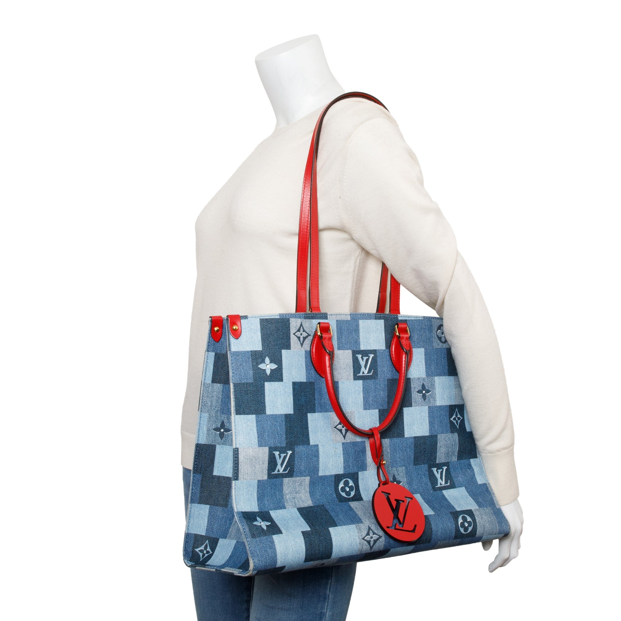 Louis Vuitton Blue Monogram Damier Denim OnTheGo GM w/ Box & Receipt